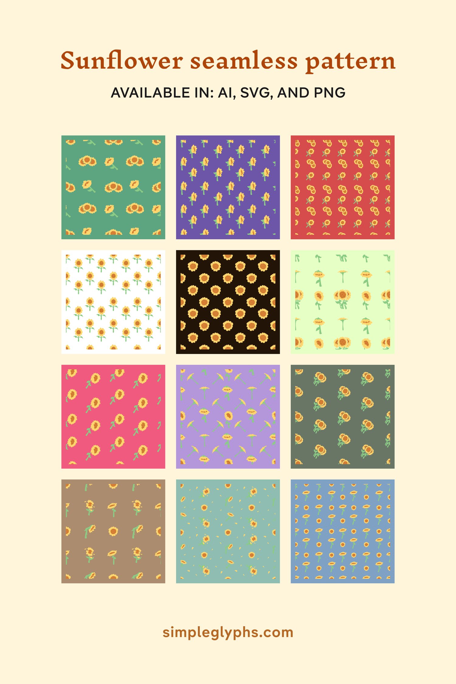 Image may contain: bunch of seamless sunflower patterns with various colors.