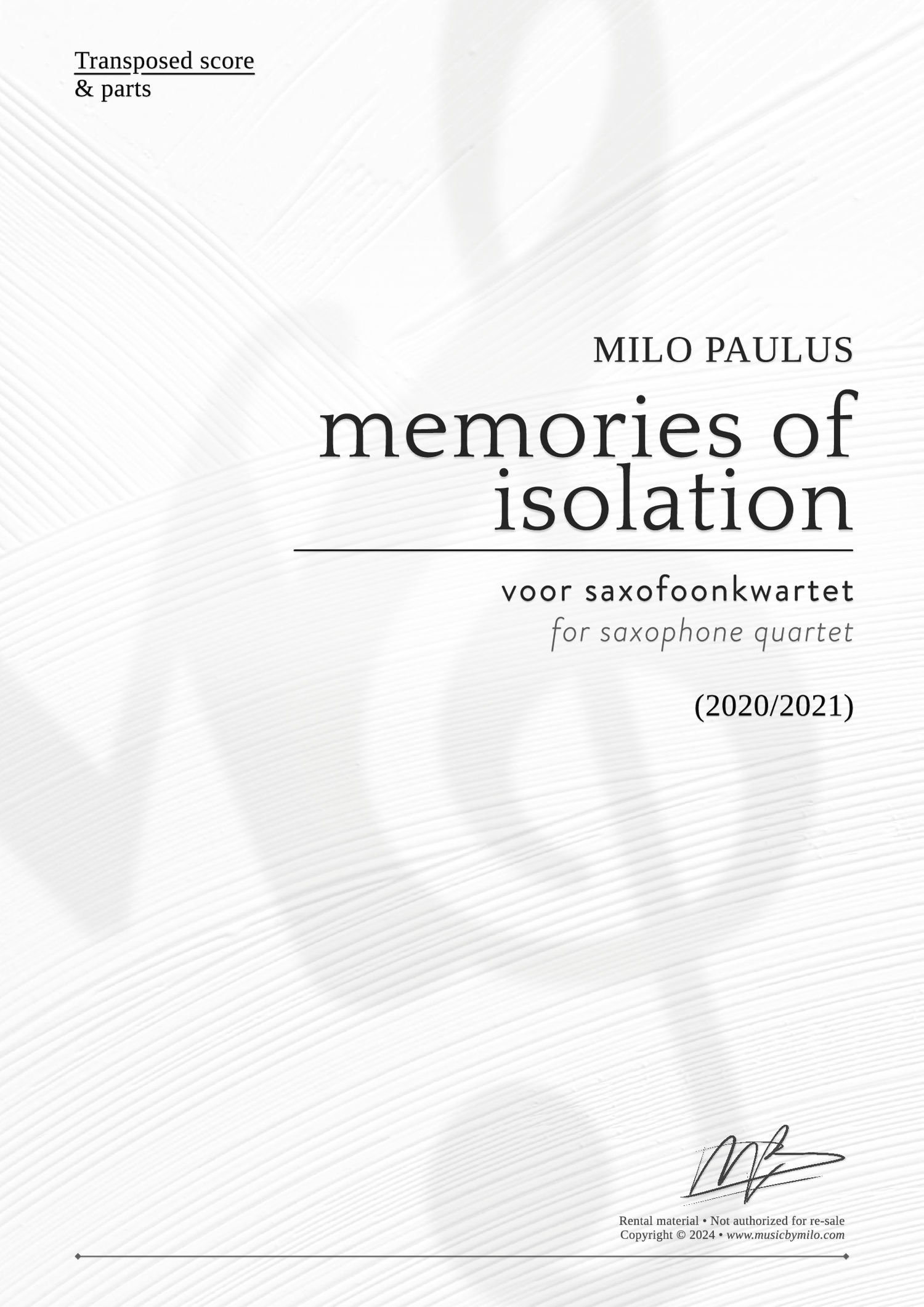 memories of isolation for saxophone quartet score cover