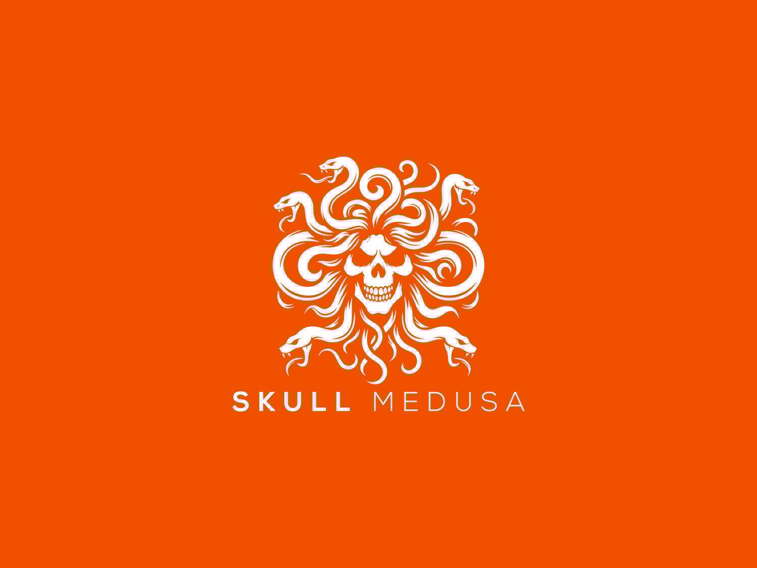 Handcrafted professional Skull Medusa logo design, featuring a powerful Medusa and skull illustration symbolizing transformation, danger, and strength, created by expert designers for branding and business use.