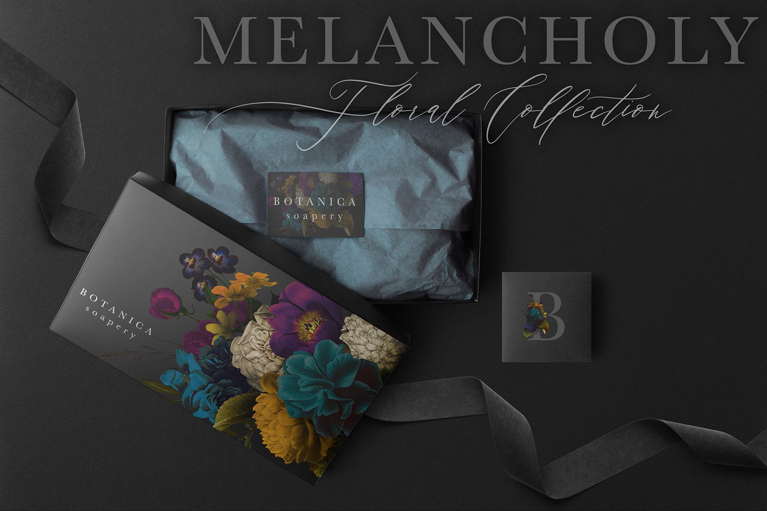 vintage flower and leaf clip art with dark and moody styling in blue, purple, turquoise, mustard and burgundy colors