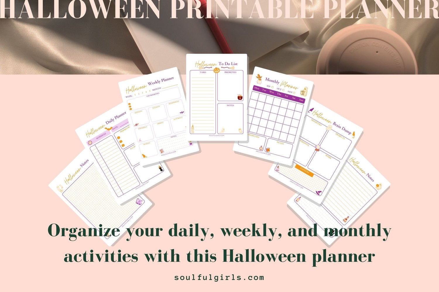 Organize your daily, weekly, and monthly activities with this Halloween printable planner.
