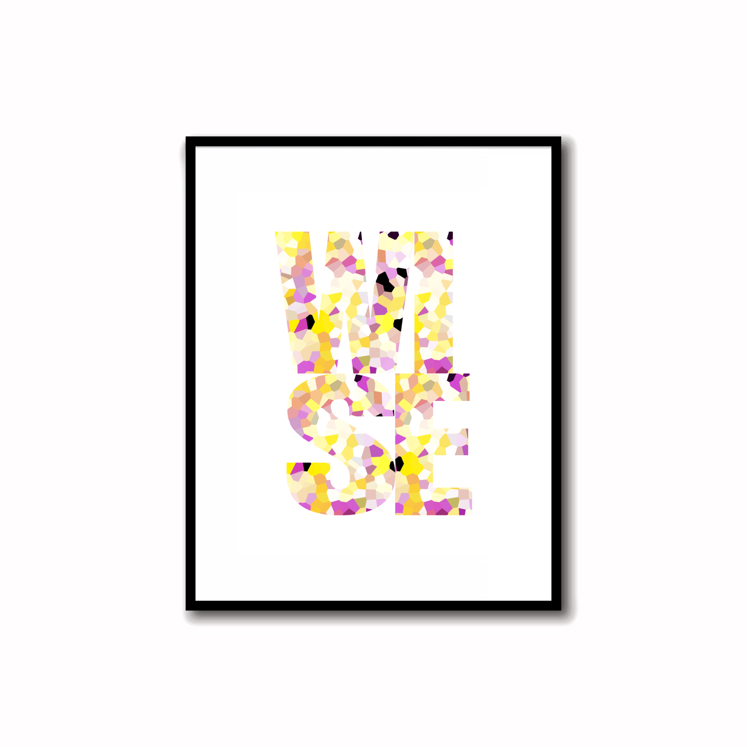 Bright, Colorful and Modern Abstract Printable "WISE" word art print in purple and amber colors. Ideal for wall, desk, and shelf decor.    Transform your space with our unique art instant printable!🌟Download the radiant palette featuring purple and amber 