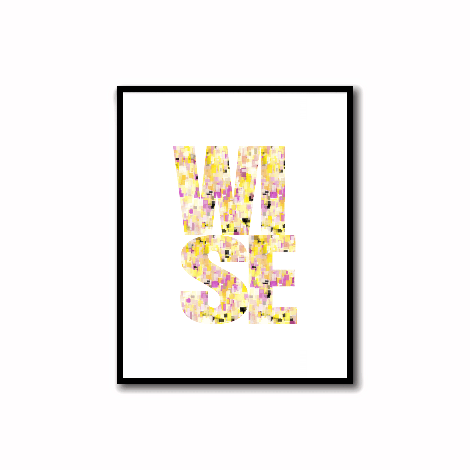 Bright, Colorful and Modern Abstract Printable "WISE" word art print in purple and amber colors. Ideal for wall, desk, and shelf decor.    Transform your space with our unique art instant printable!🌟Download the radiant palette featuring purple and amber
