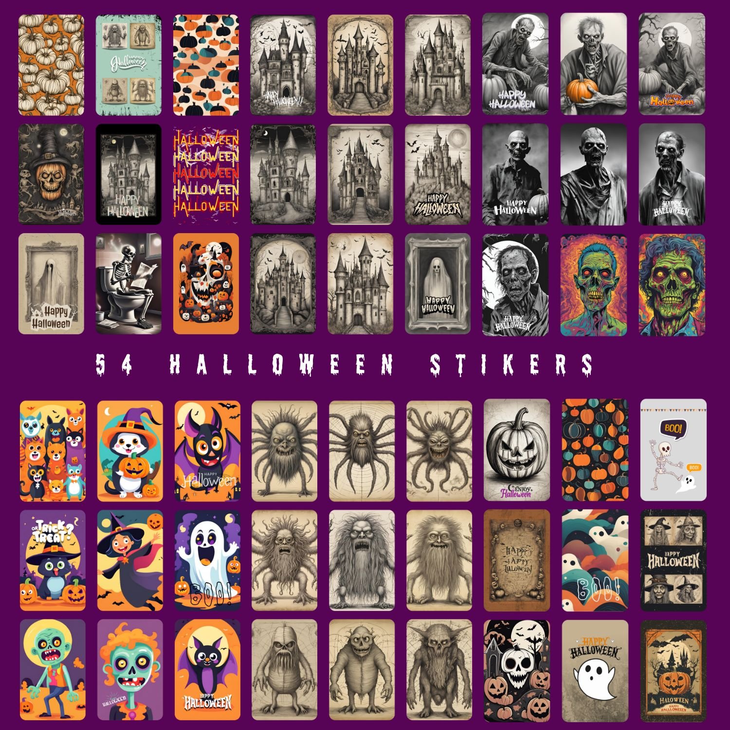 Halloween printable stickers, spooky Halloween stickers, cute Halloween stickers, witch stickers, ghost stickers, pumpkin stickers, Halloween party decorations, Halloween planner stickers, Halloween notebook stickers, Halloween bullet journal stickers, di