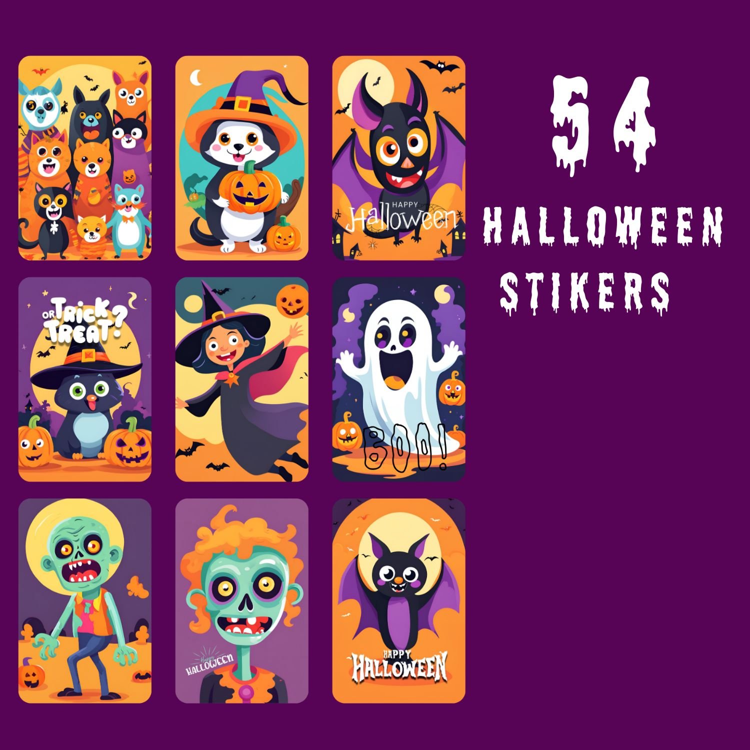 Halloween printable stickers, spooky Halloween stickers, cute Halloween stickers, witch stickers, ghost stickers, pumpkin stickers, Halloween party decorations, Halloween planner stickers, Halloween notebook stickers, Halloween bullet journal stickers, di