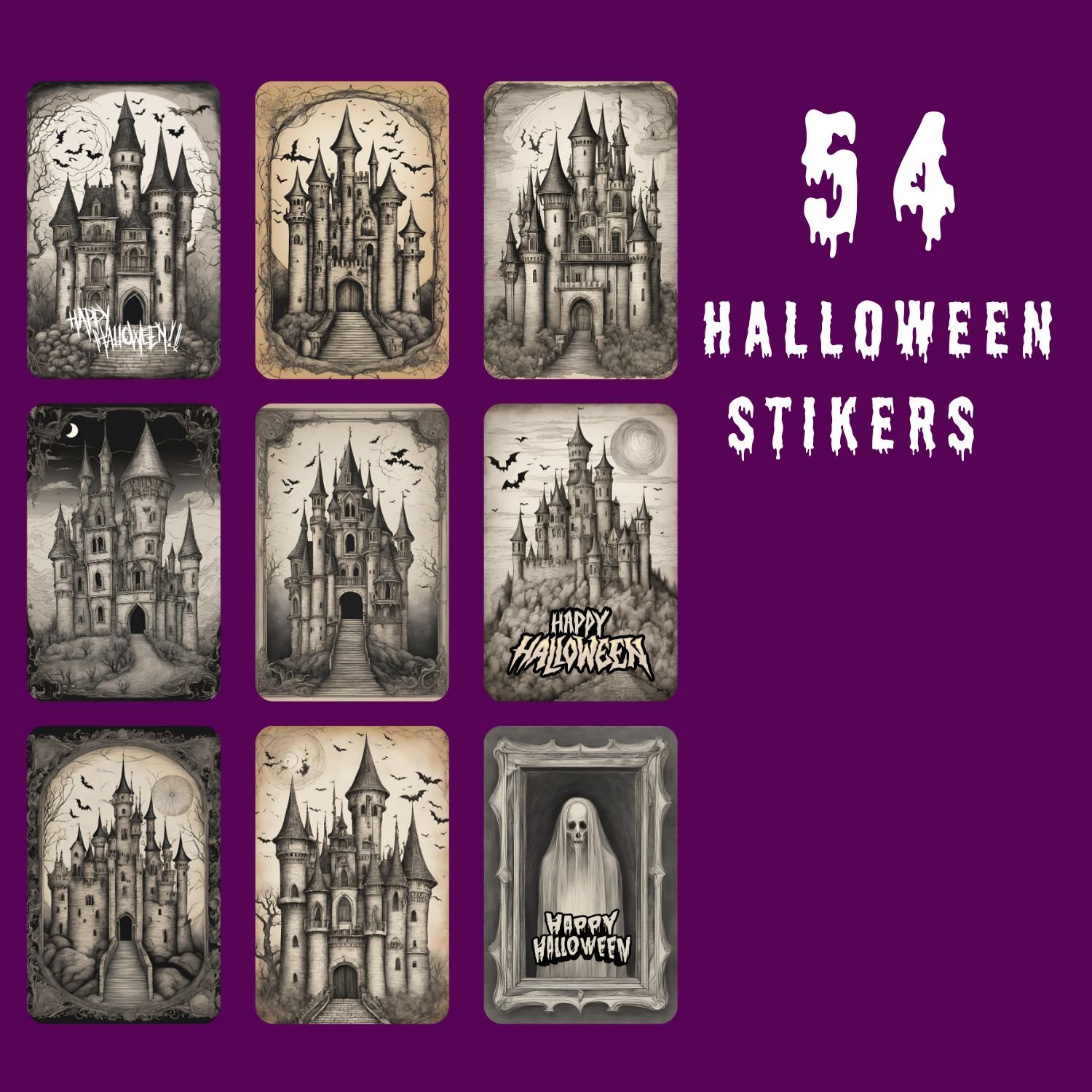 Halloween printable stickers, spooky Halloween stickers, cute Halloween stickers, witch stickers, ghost stickers, pumpkin stickers, Halloween party decorations, Halloween planner stickers, Halloween notebook stickers, Halloween bullet journal stickers, di