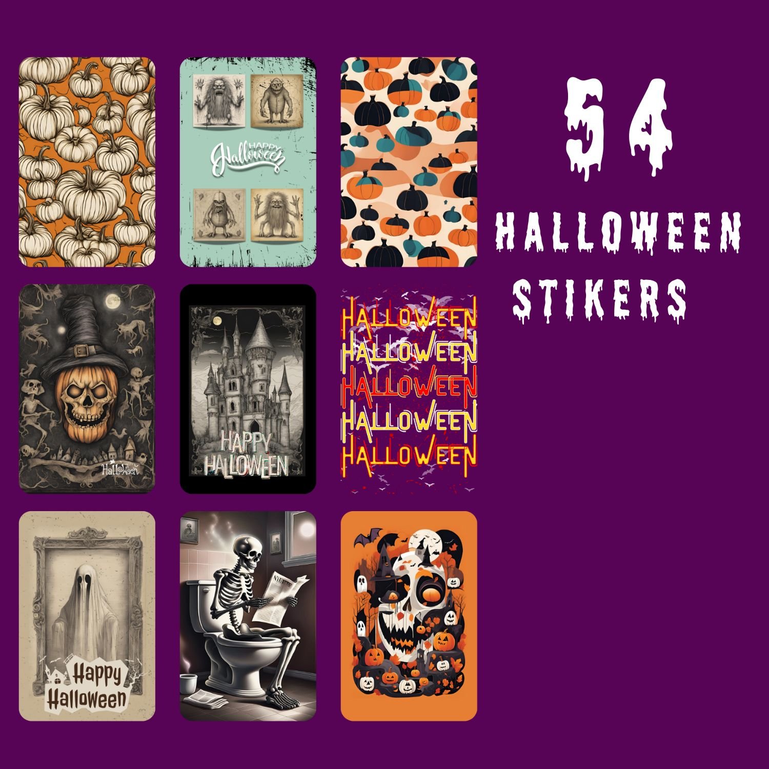 Halloween printable stickers, spooky Halloween stickers, cute Halloween stickers, witch stickers, ghost stickers, pumpkin stickers, Halloween party decorations, Halloween planner stickers, Halloween notebook stickers, Halloween bullet journal stickers, di