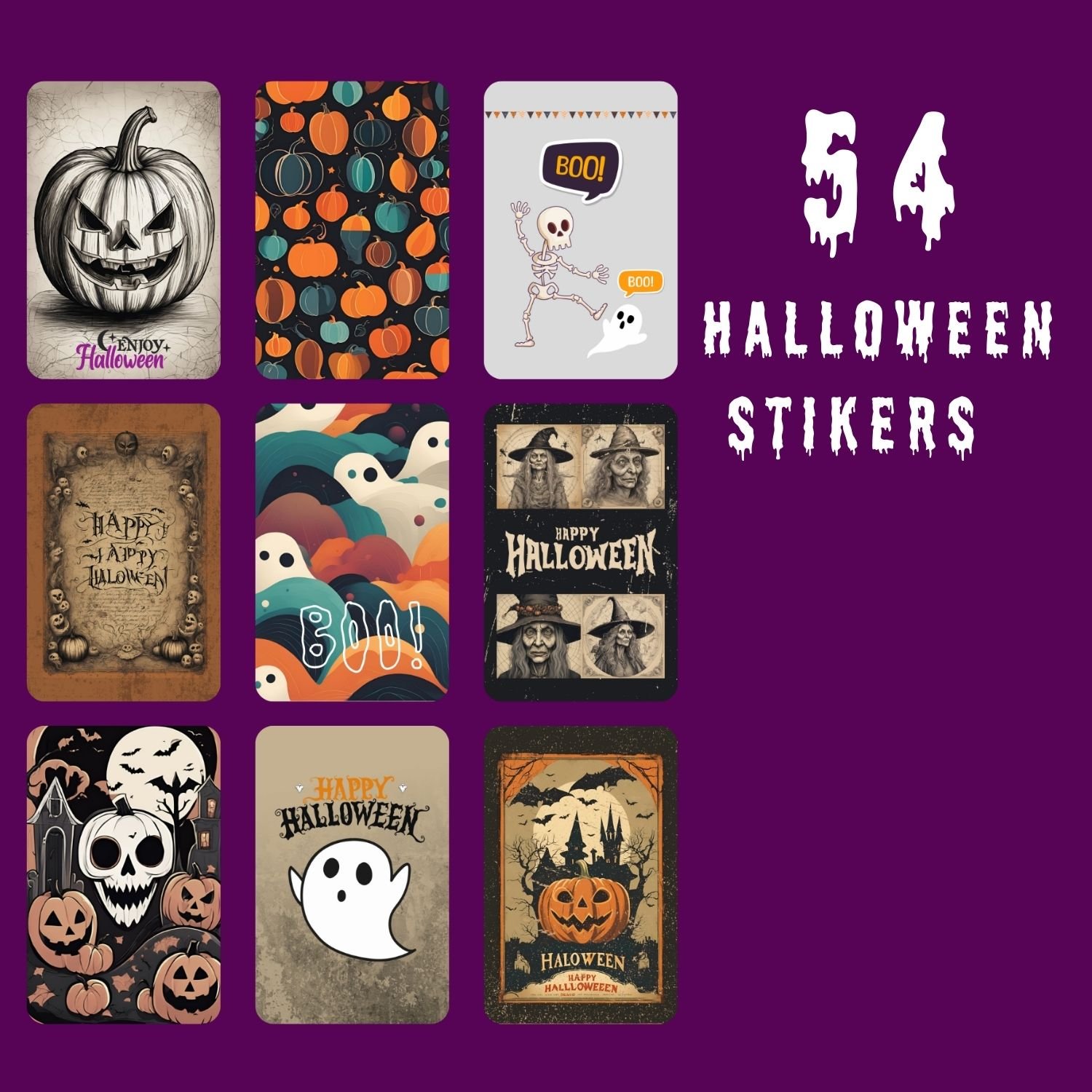 Halloween printable stickers, spooky Halloween stickers, cute Halloween stickers, witch stickers, ghost stickers, pumpkin stickers, Halloween party decorations, Halloween planner stickers, Halloween notebook stickers, Halloween bullet journal stickers, di