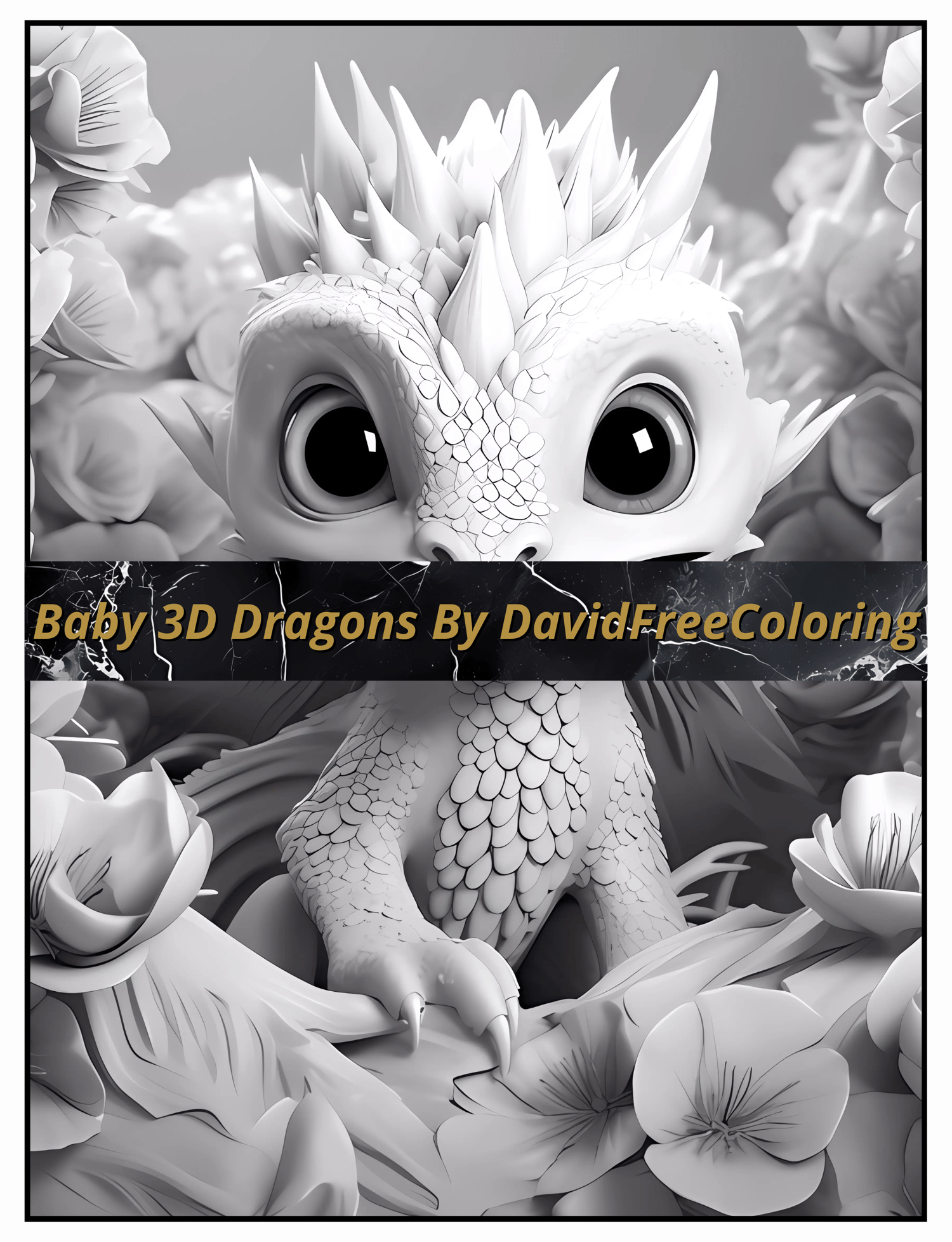 50 Baby 3D Dragons Coloring Book 3D Dragons Image for Adult Coloring Page 3D Dragons printable coloring book gift for adult PDF download PNG