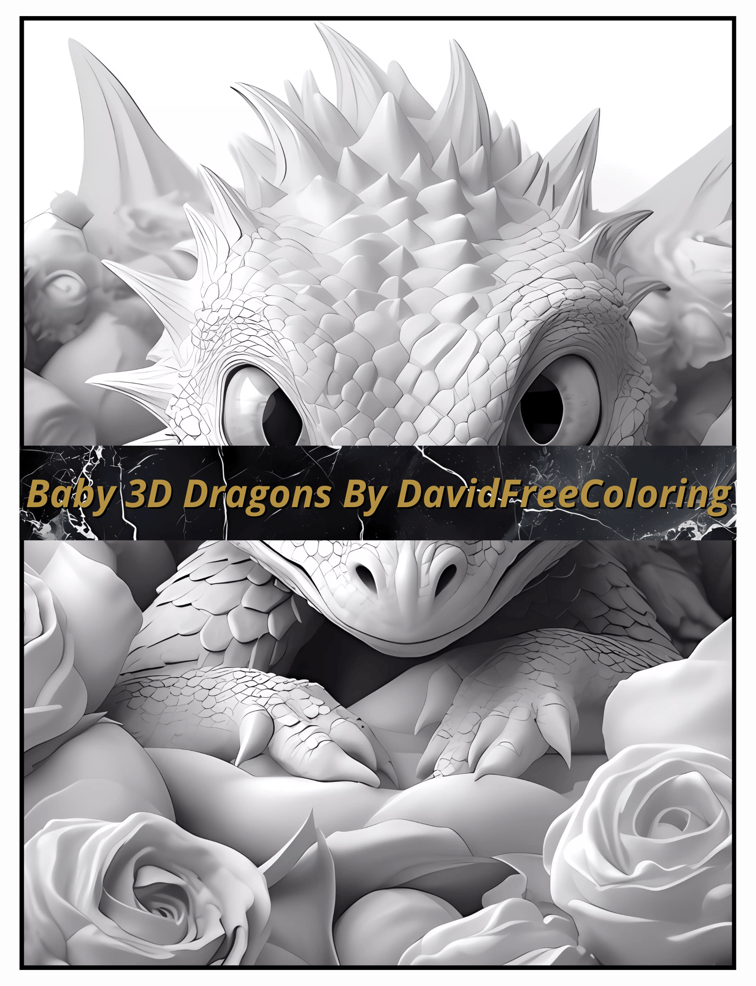 50 Baby 3D Dragons Coloring Book 3D Dragons Image for Adult Coloring Page 3D Dragons printable coloring book gift for adult PDF download PNG