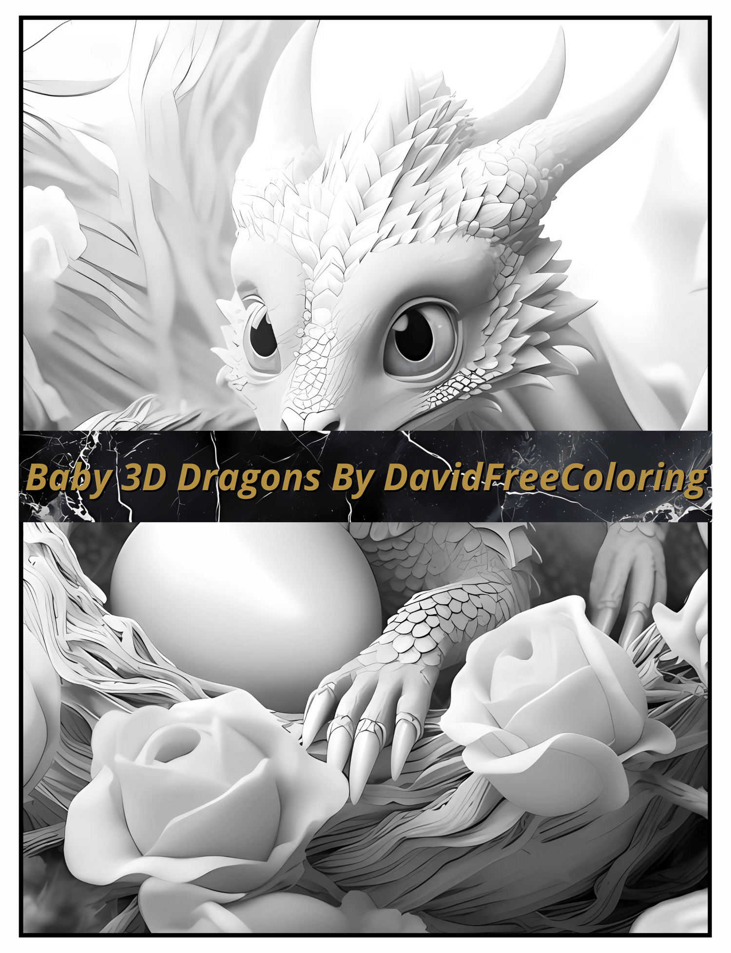 50 Baby 3D Dragons Coloring Book 3D Dragons Image for Adult Coloring Page 3D Dragons printable coloring book gift for adult PDF download PNG
