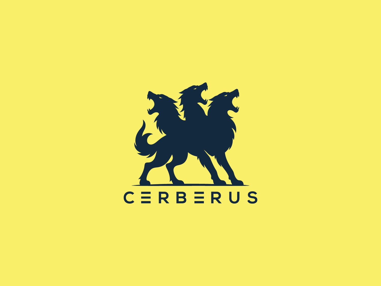Handcrafted professional Cerberus logo design, featuring a powerful three-headed dog illustration symbolizing strength, loyalty, and guardianship, created by expert designers for branding and business use