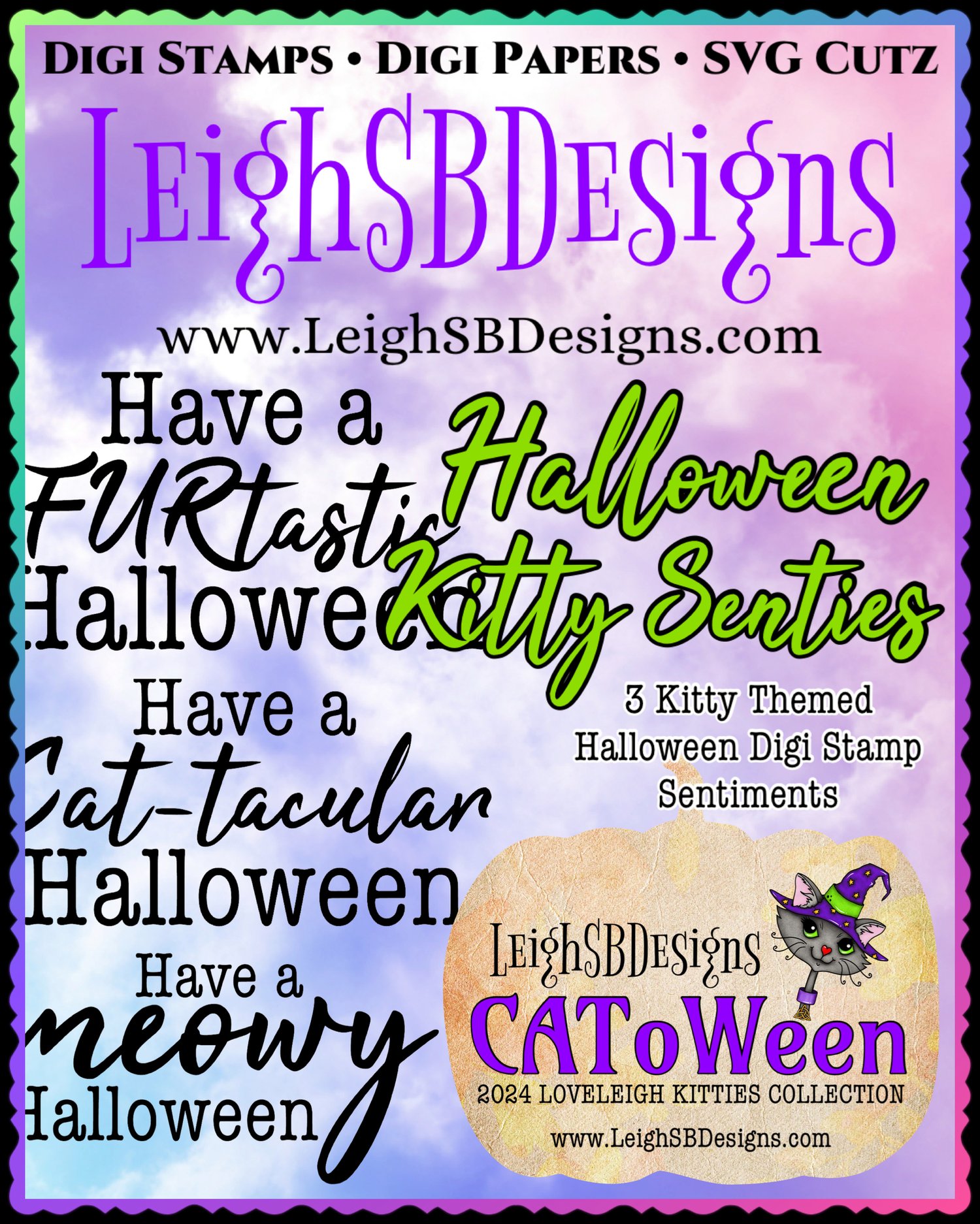 LeighSBDesigns Halloween Kitty Senties