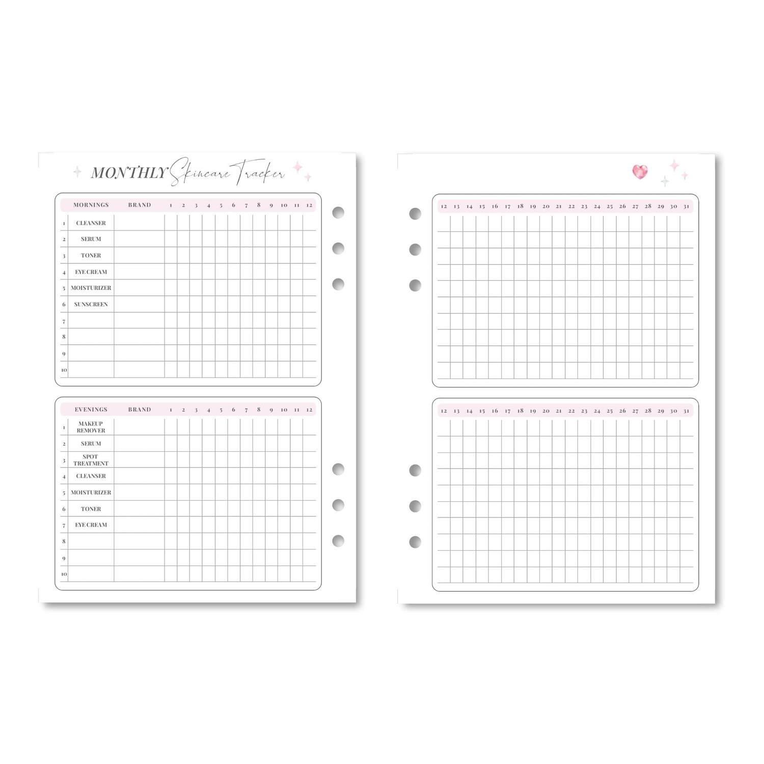 Monthly Skincare Tracker A5 | Tracia Creative