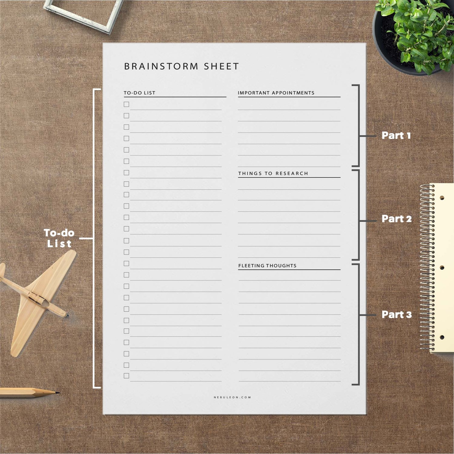 Brainstorm Sheet Planner design A4, Letter, A5