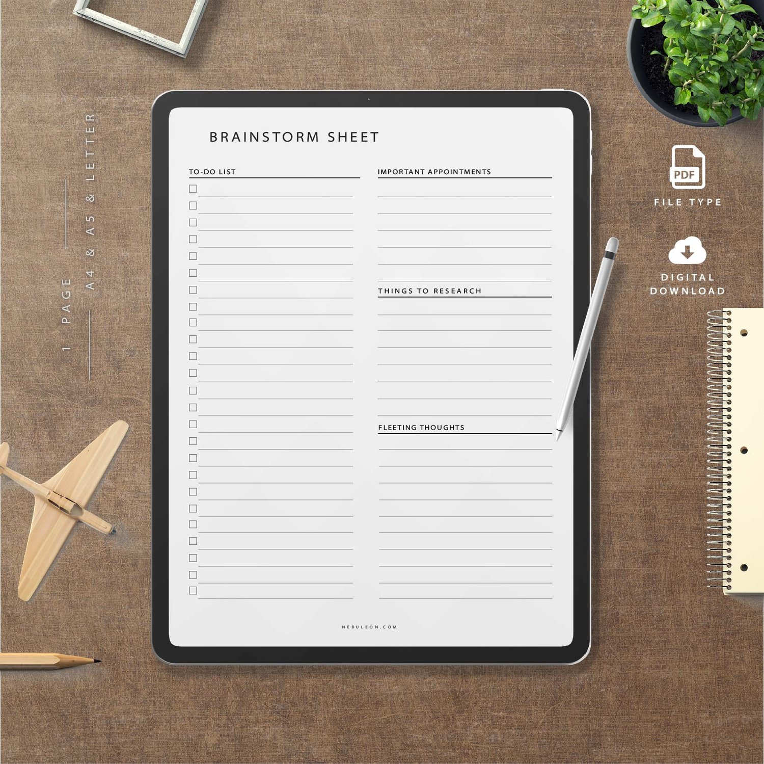 Brainstorm Sheet Planner design A4, Letter, A5