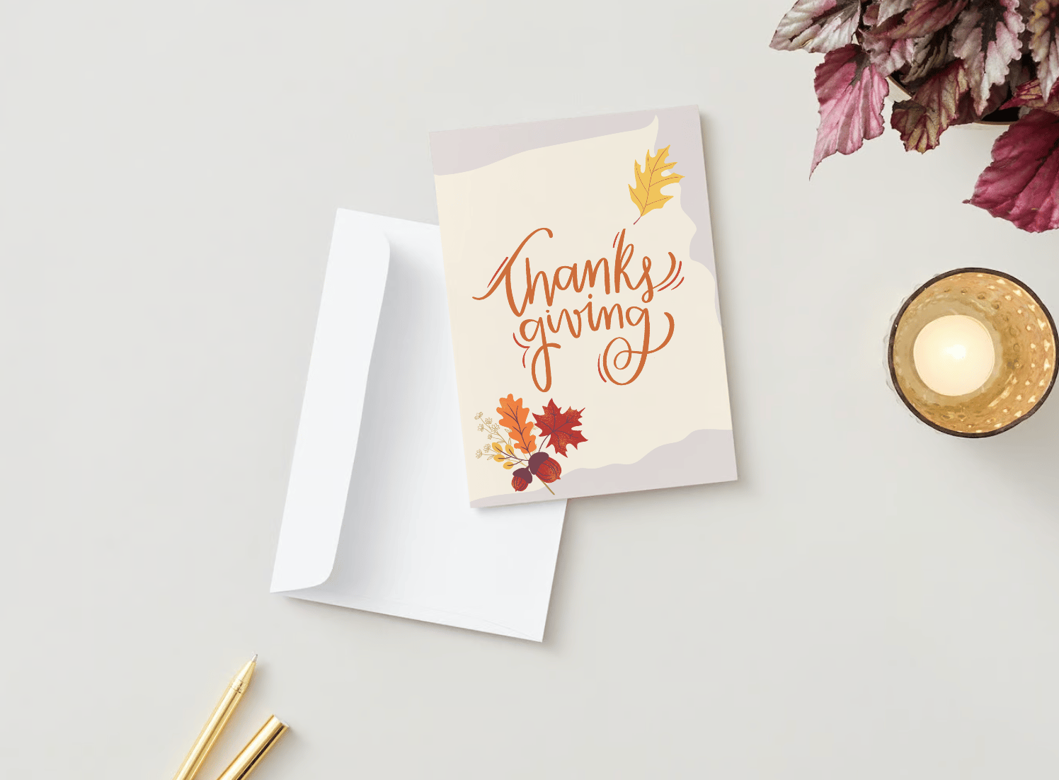 Customizable Pastel Fall Design Folded Card Portrait | Digital Canva Template. Outside front view