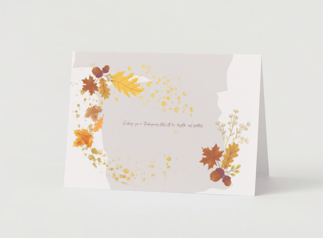 Customizable Pastel Fall Design Folded Card Landscape | Digital Canva Template. Mock outside back view