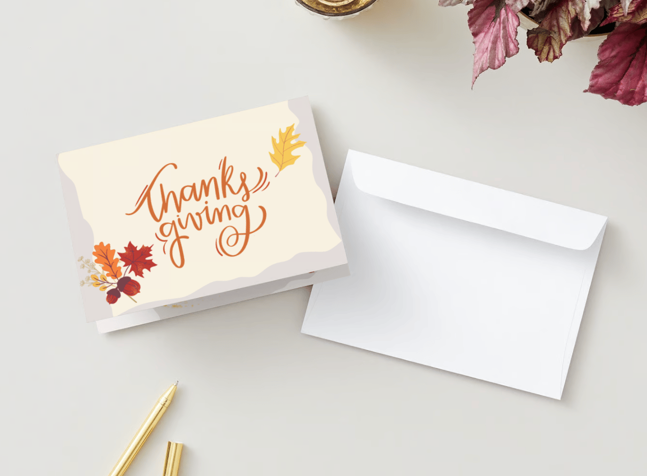 Customizable Pastel Fall Design Folded Card Landscape | Digital Canva Template. Mock outside front view