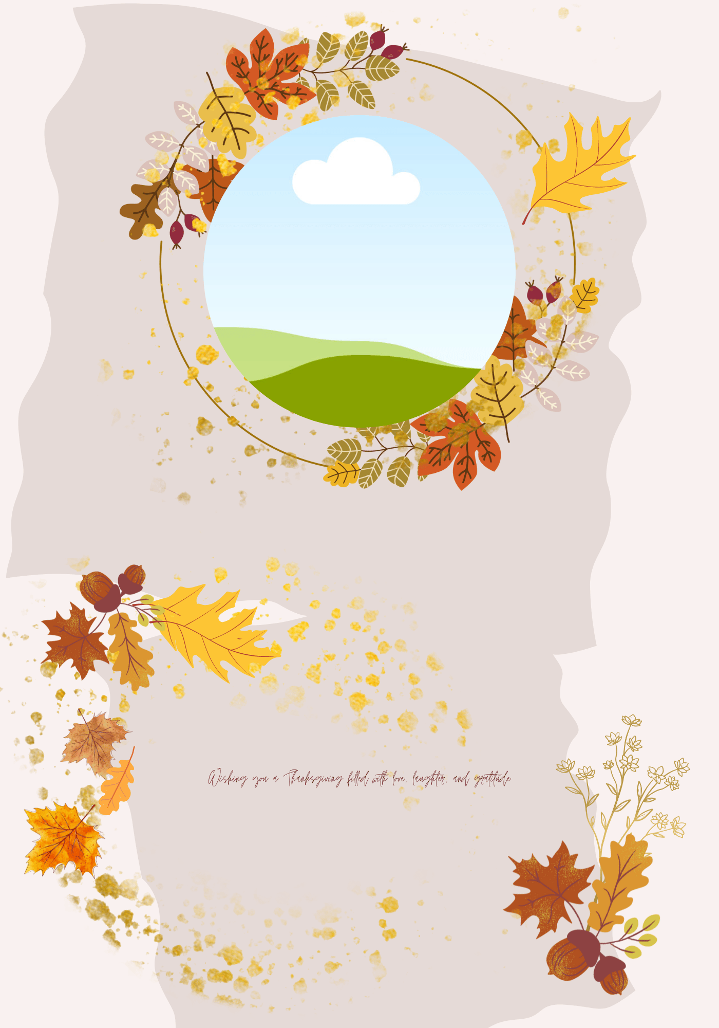 Customizable Pastel Fall Design Folded Card Landscape | Digital Canva Template. Inside design