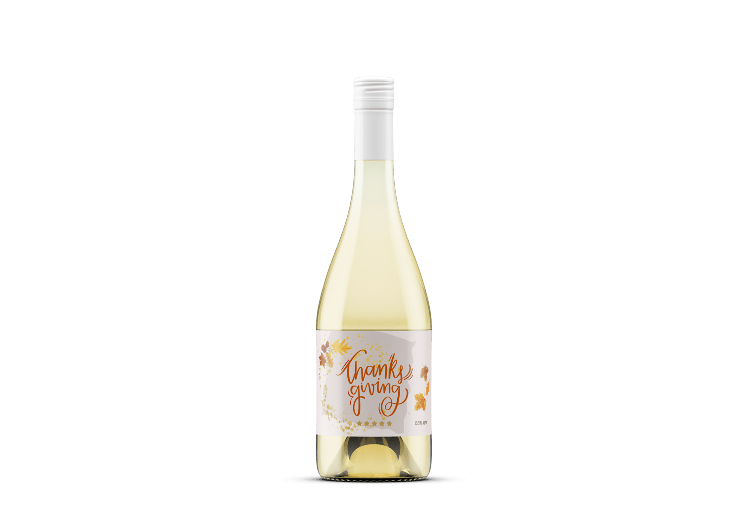 Customizable Pastel Fall Design Sticker Label 6"x4" | Digital Canva Template. Mock sticker on a white wine bottle
