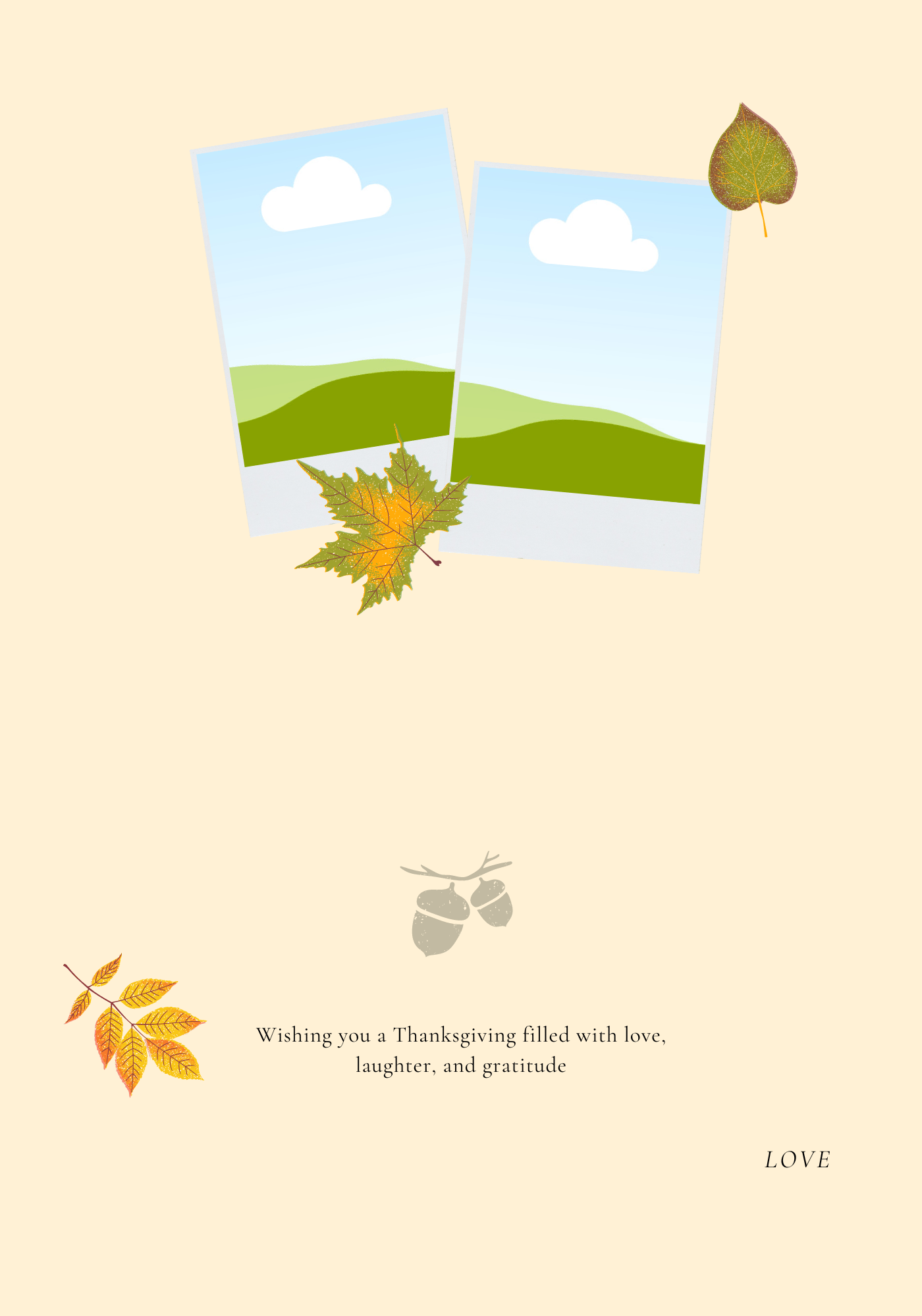 Customizable Minimalist Autumn Leaves Folded Card Landscape | Digital Canva Template. Inside design