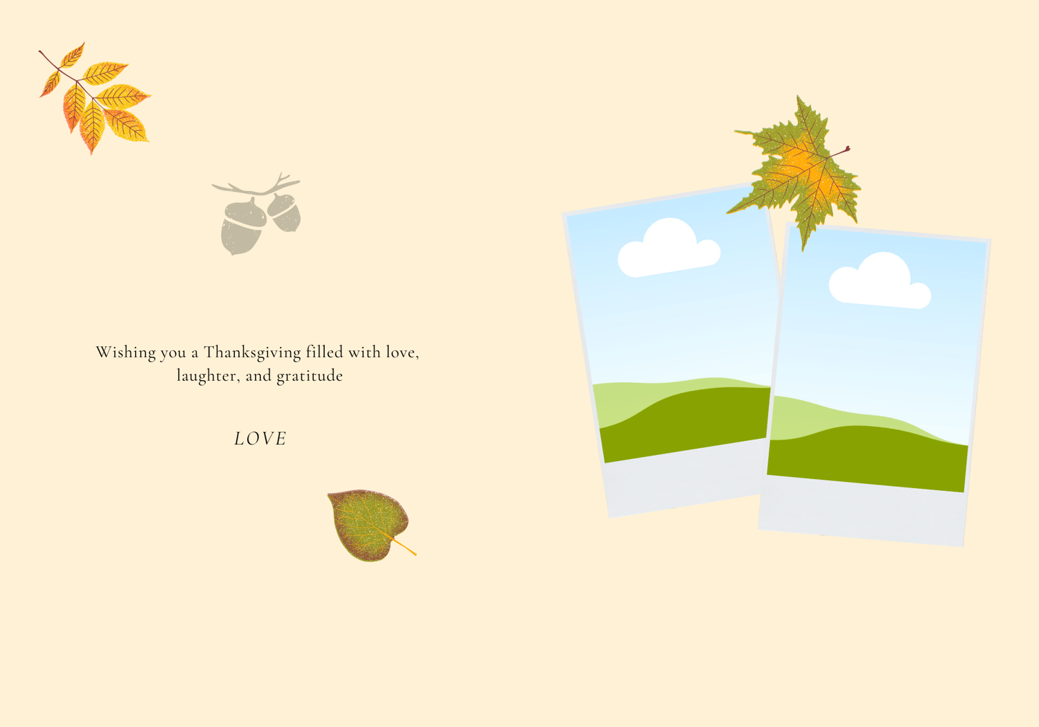 Customizable Minimalist Autumn Leaves Folded Card Portrait | Digital Canva Template. Inside design