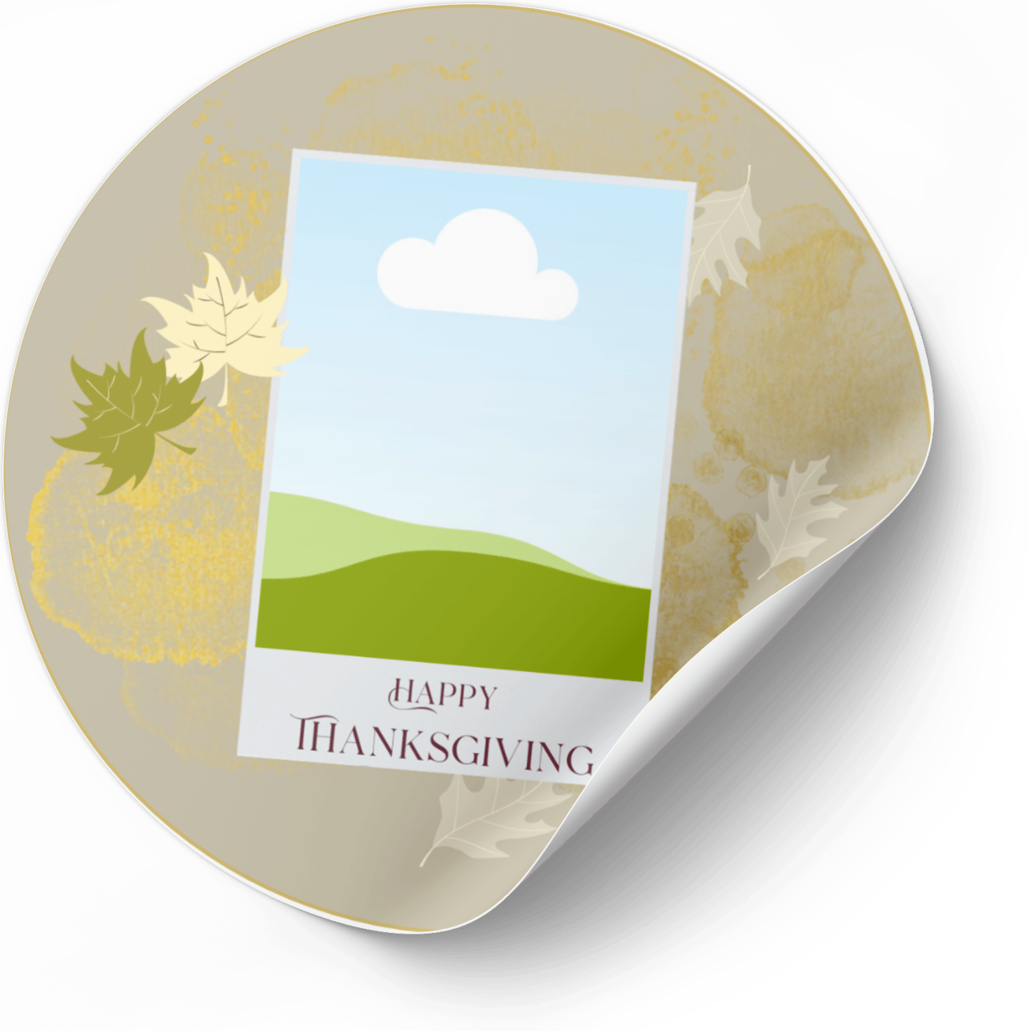 Customizable Minimalist Autumn Leaves Circle Sticker | Digital Canva Template. Mock sticker