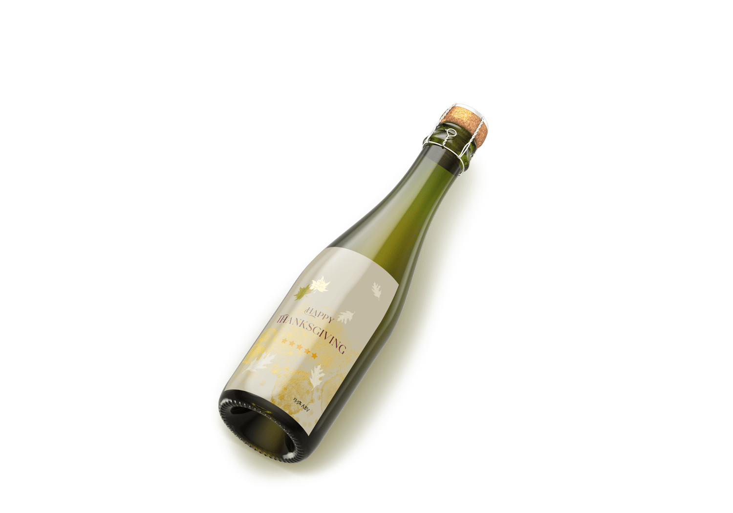 Customizable Minimalist Autumn Leaves Sticker Label 4"x6" | Digital Canva Template. Mock sticker on a green wine bottle from different angle