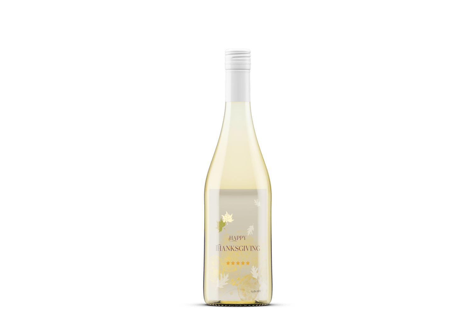 Customizable Minimalist Autumn Leaves Sticker Label 4"x6" | Digital Canva Template. Mock sticker on white wine bottle