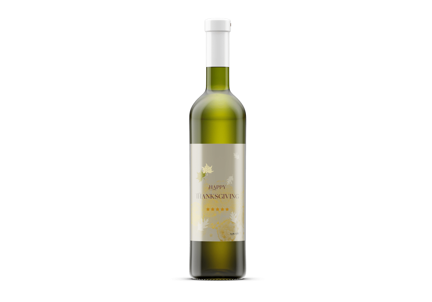 Customizable Minimalist Autumn Leaves Sticker Label 4"x6" | Digital Canva Template. Mock sticker on green wine bottle