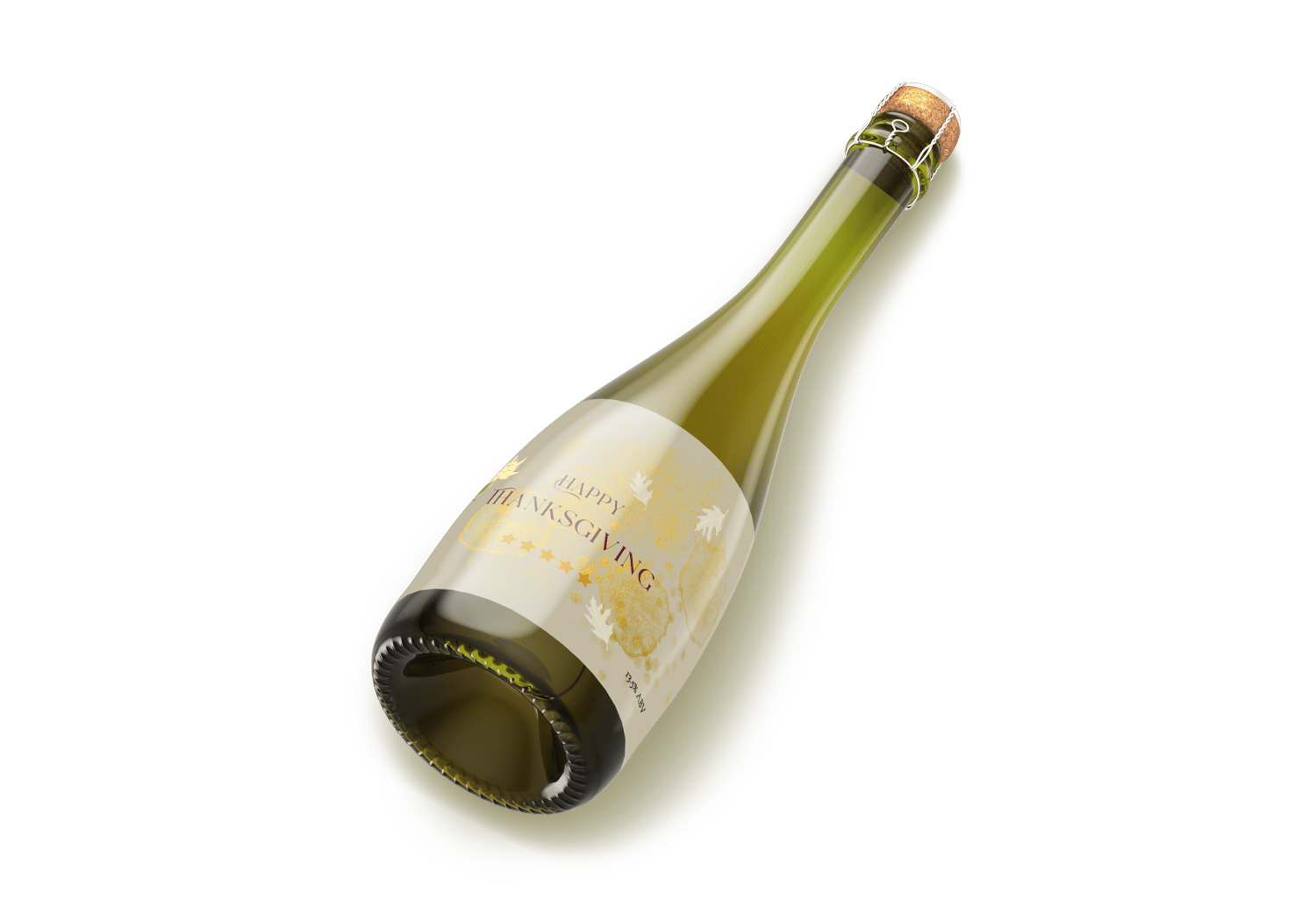 Customizable Minimalist Autumn Leaves Sticker Label 6"x4" | Digital Canva Template. Mock sticker on green wine bottle