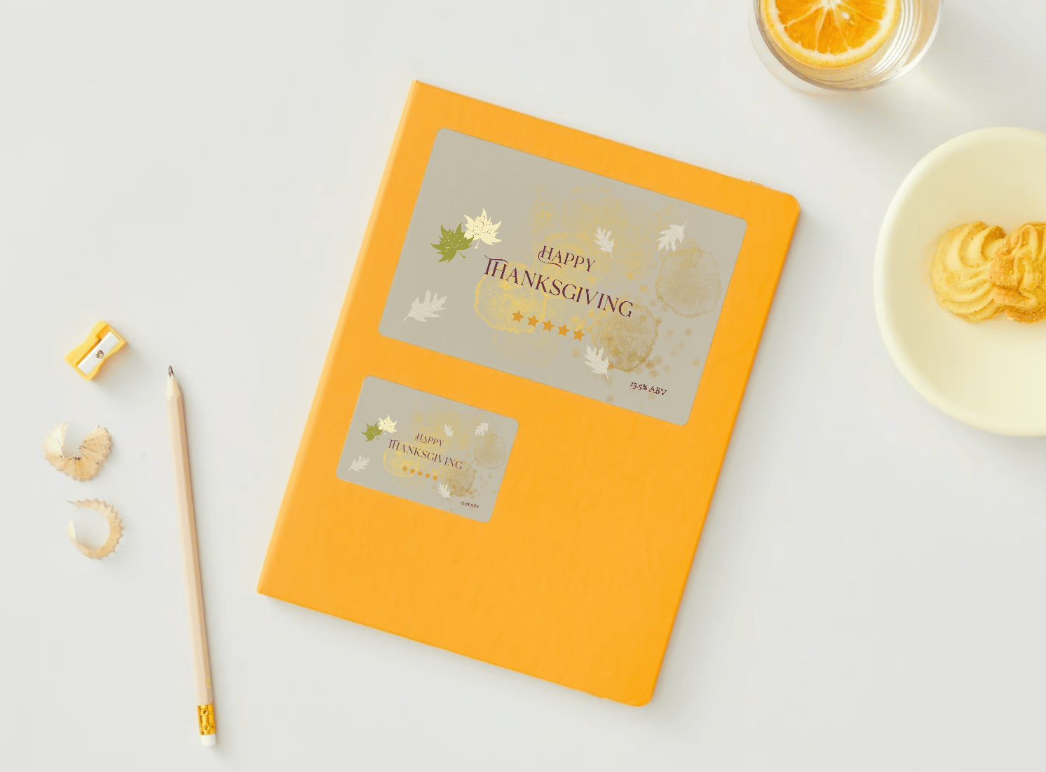 Customizable Minimalist Autumn Leaves Sticker Label 6"x4" | Digital Canva Template. Mock stickers on envelope
