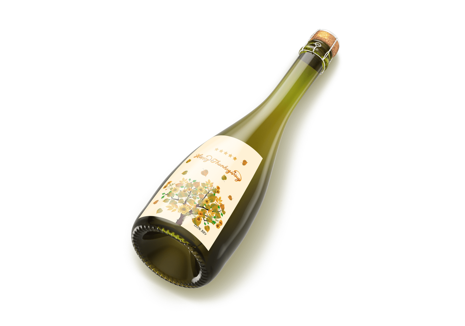 Customizable Abundant Vibrant Tree Sticker Label 4"x6" | Digital Canva Template. Mock sticker on a green wine bottle, different angle