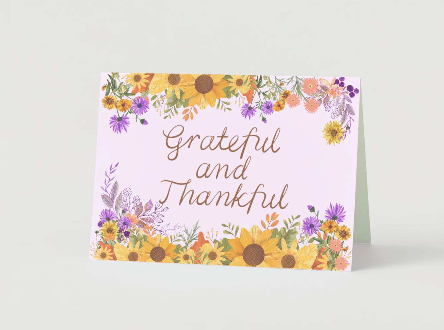 Customizable Vibrant Floral Abundance Folded Card Landscape | Digital Canva Template. Mock outside front view