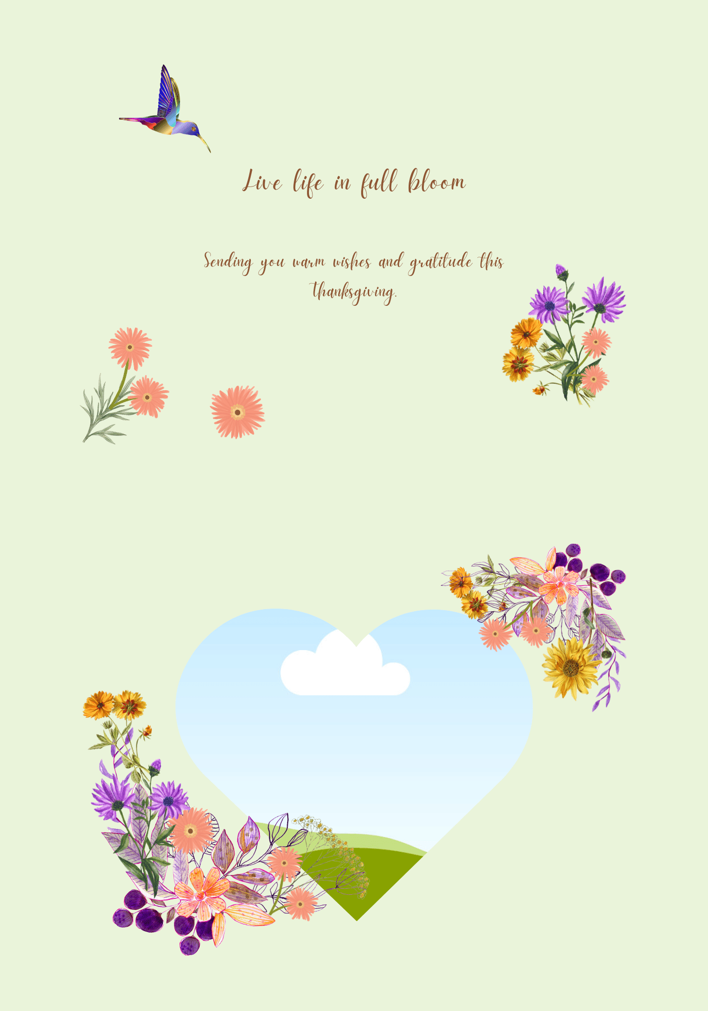Customizable Vibrant Floral Abundance Folded Card Landscape | Digital Canva Template. Inside design