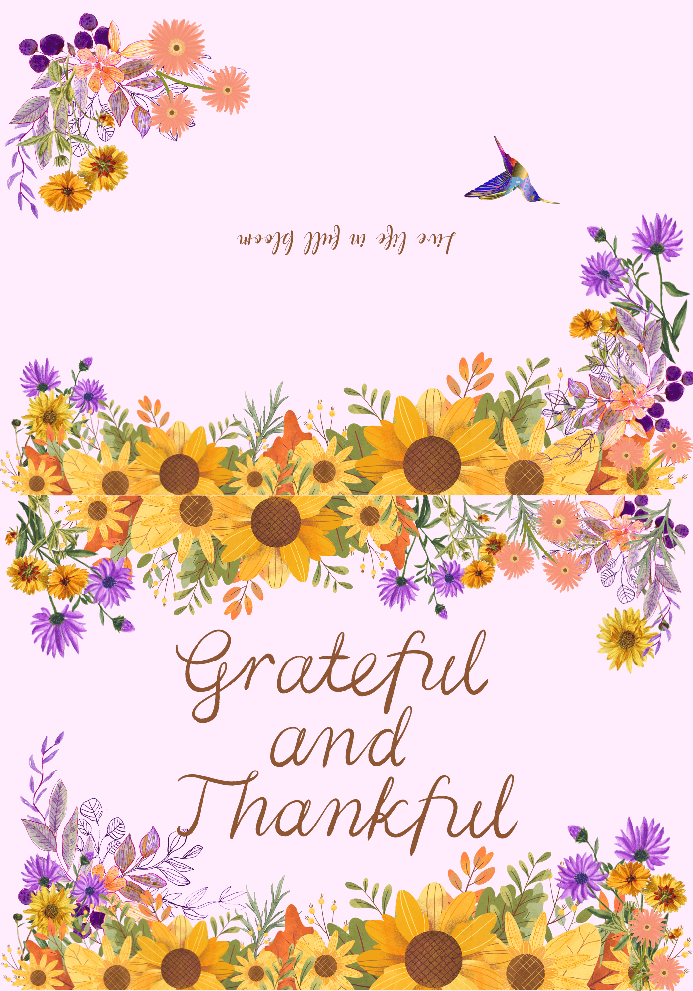 Customizable Vibrant Floral Abundance Folded Card Landscape | Digital Canva Template. Outside design
