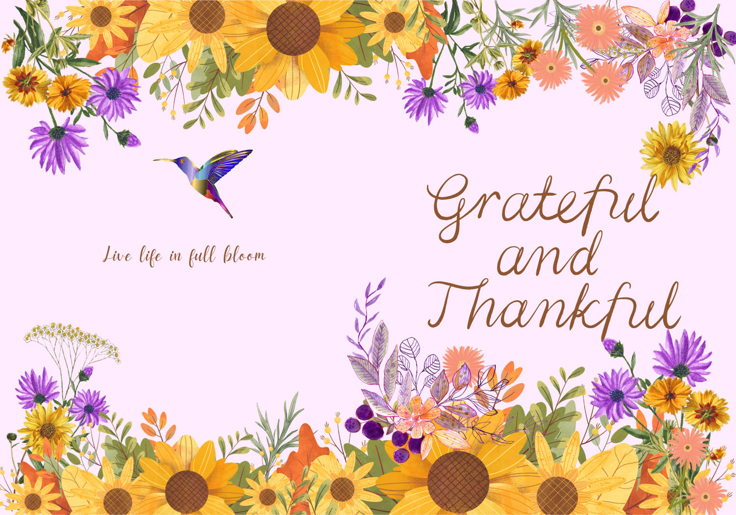 Customizable Vibrant Floral Abundance Folded Card Portrait | Digital Canva Template. Outside design