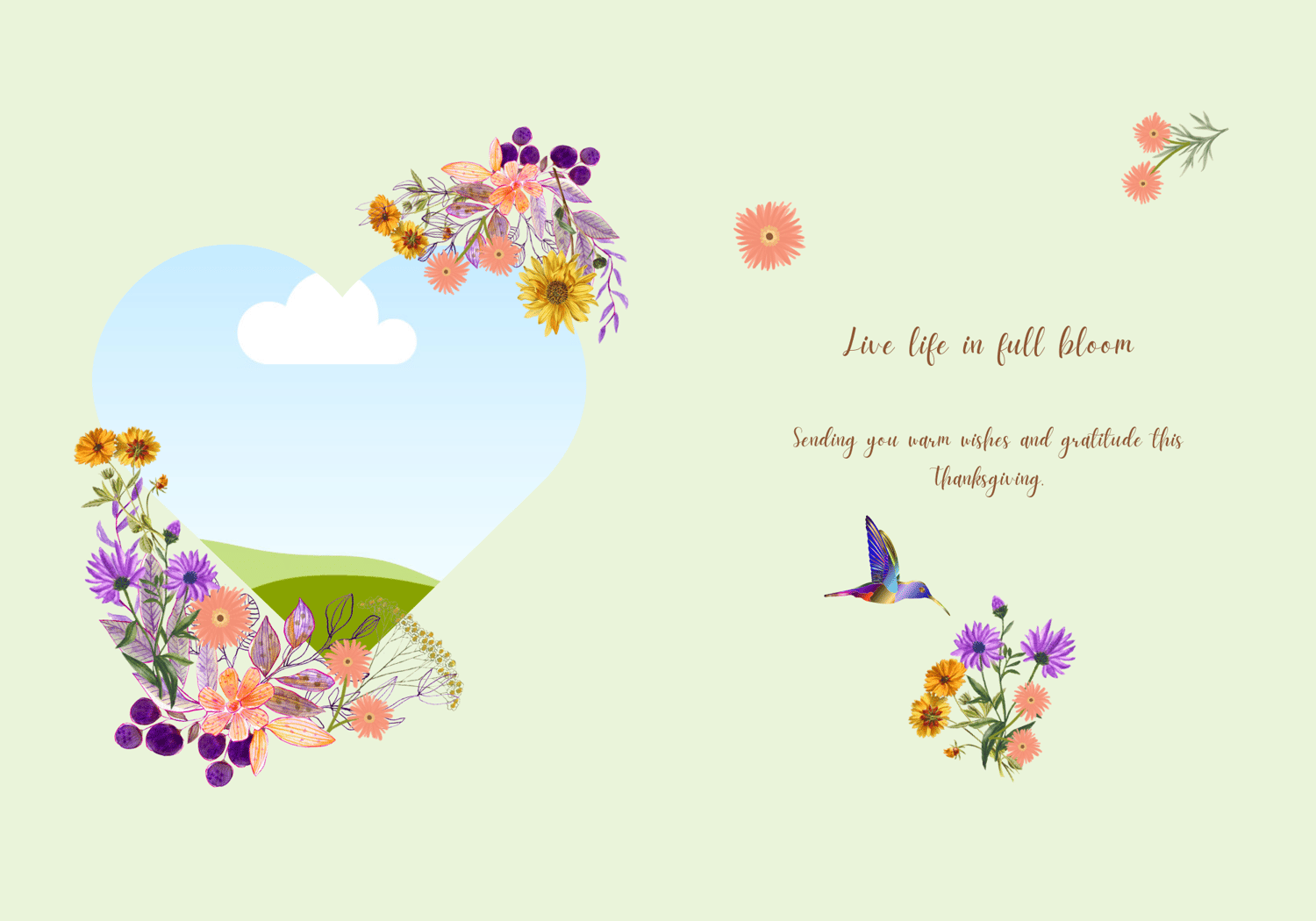 Customizable Vibrant Floral Abundance Folded Card Portrait | Digital Canva Template. Inside design