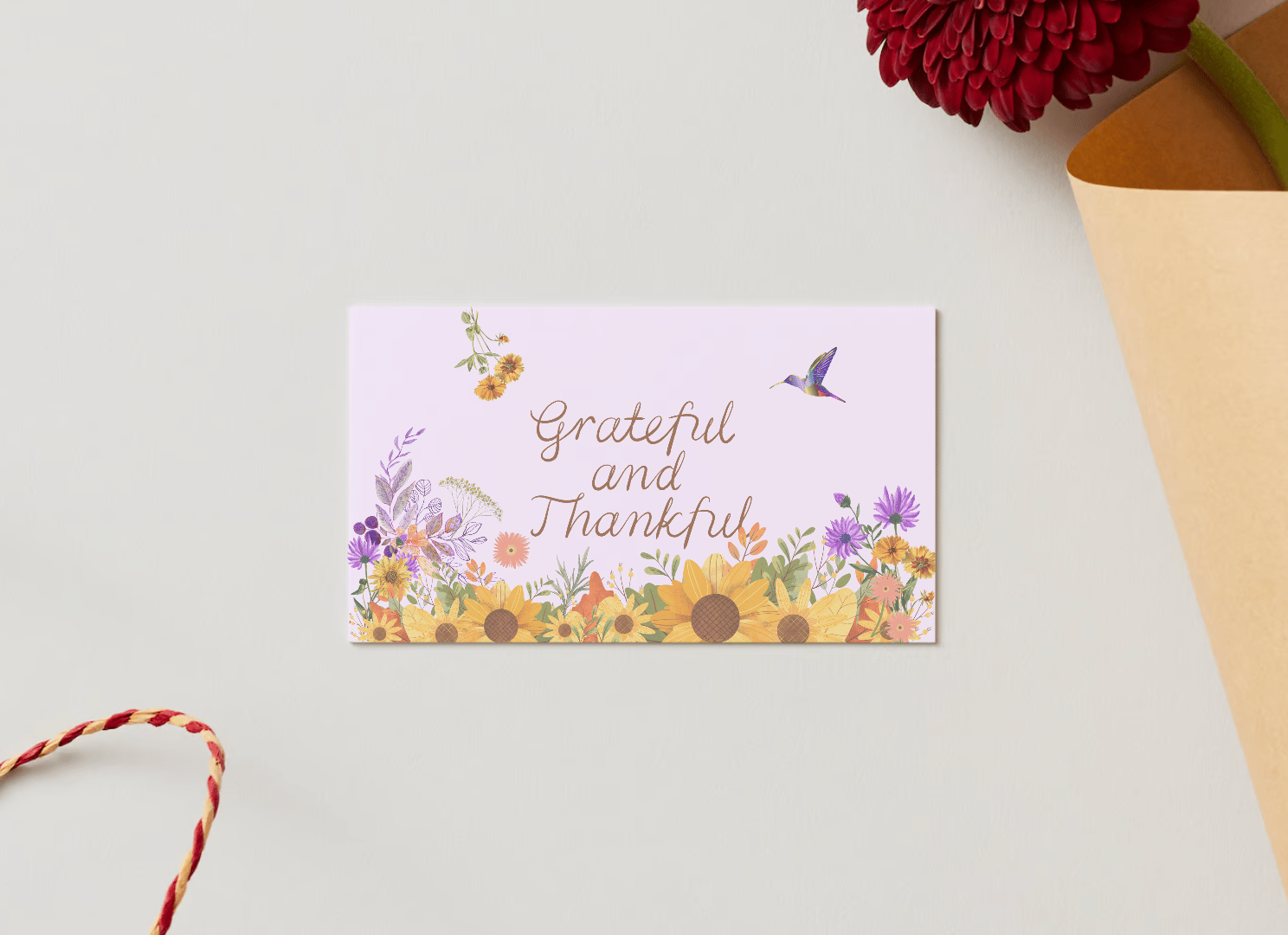 Customizable Vibrant Floral Abundance Gift/Favor Tag| Digital Canva Template. Mock card with front viewCustomizable Vibrant Floral Abundance Gift/Favor Tag| Digital Canva Template.