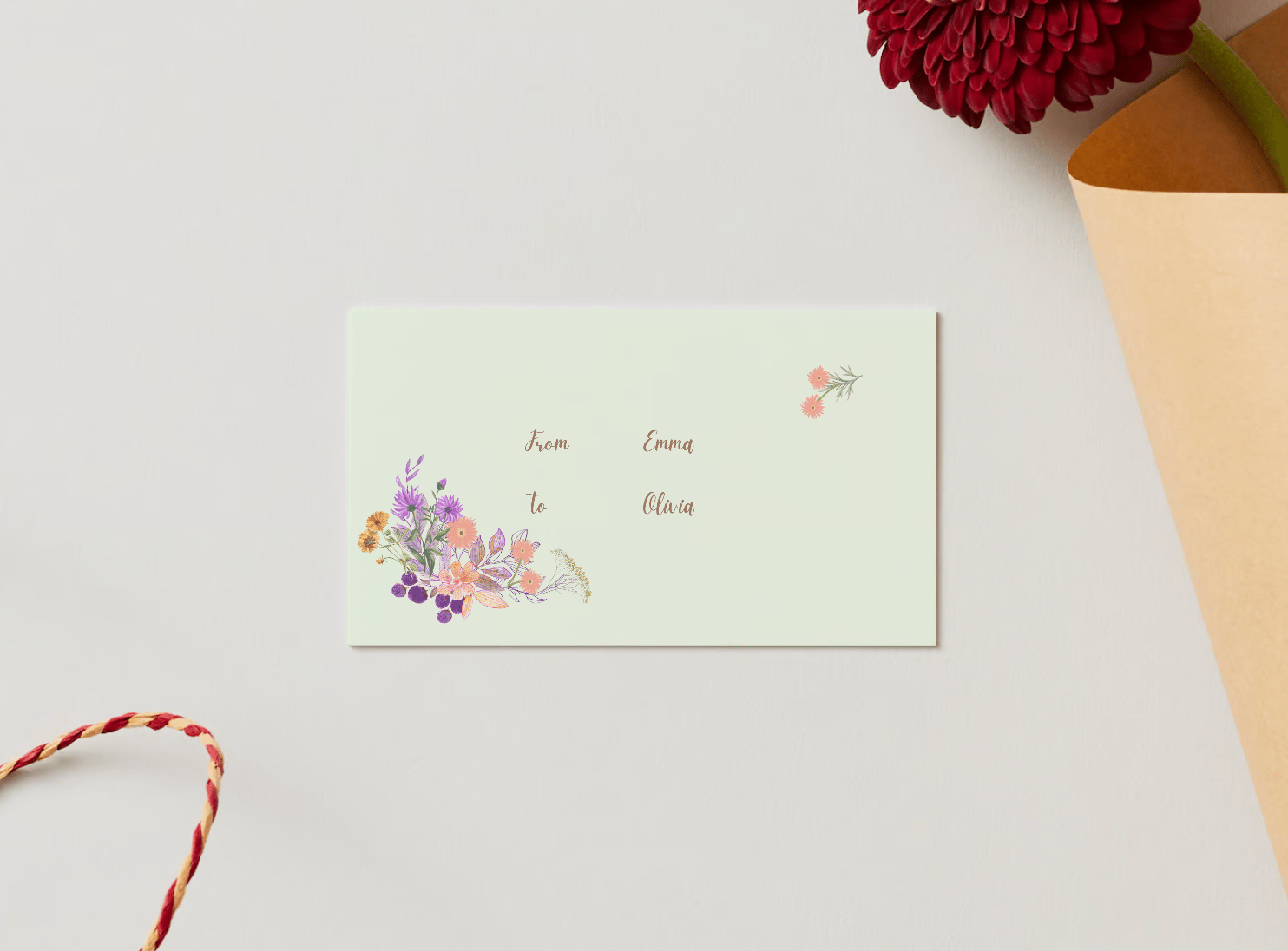 Customizable Vibrant Floral Abundance Gift/Favor Tag| Digital Canva Template. Mock card with back view