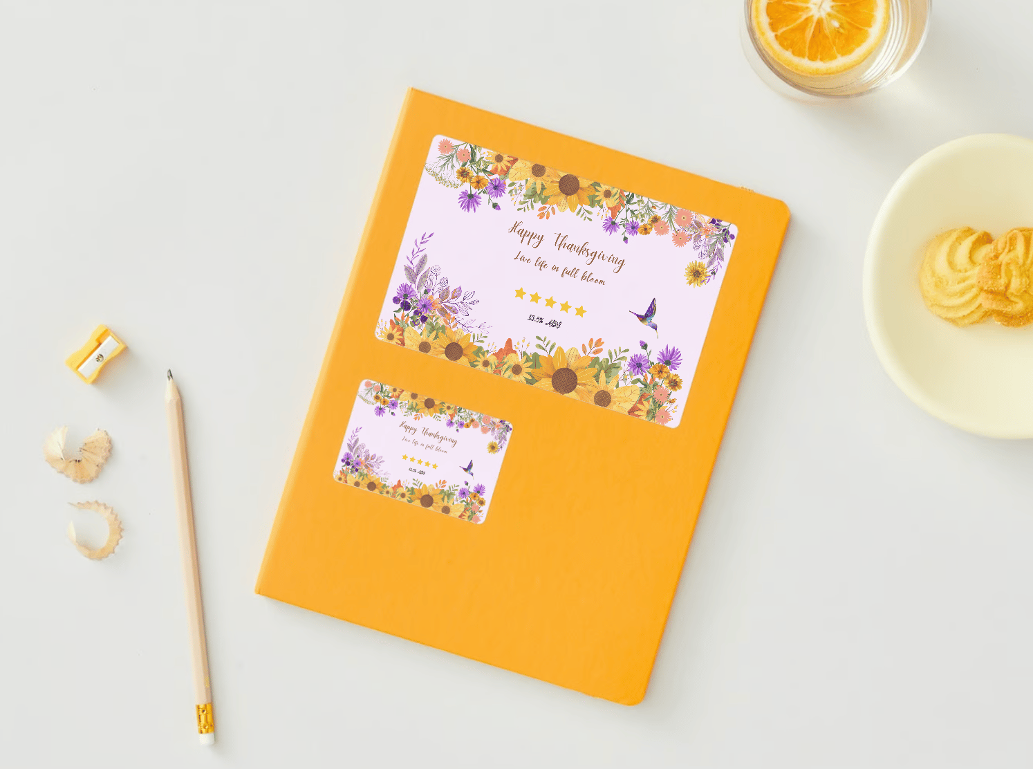 Customizable Vibrant Floral Abundance Sticker Label 6"x4" | Digital Canva Template. Mock stickers on an envelope