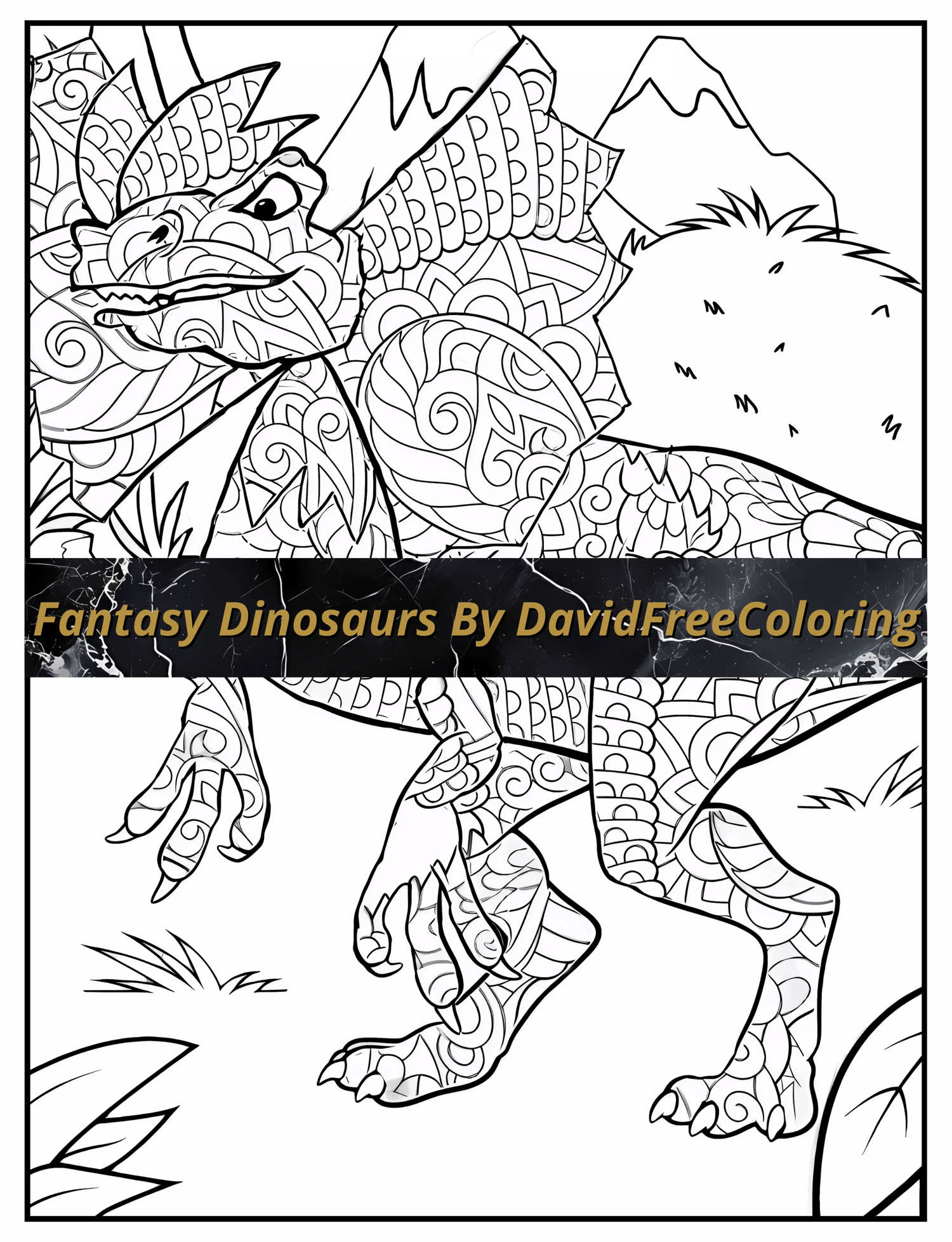 40 Fantasy Dinosaurs Coloring Book Dino Images for Adult Coloring Pages Dinosaurs printable coloring book gift for adult PDF download PNG