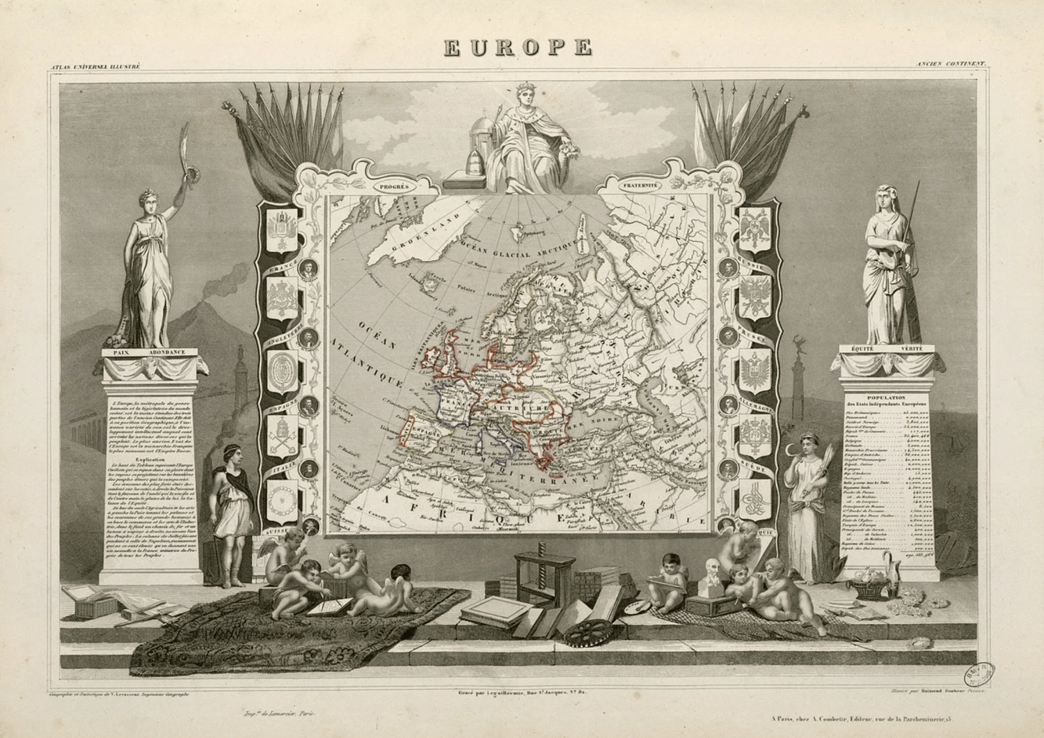 Mapa, antiguo, Europa, fronteras
