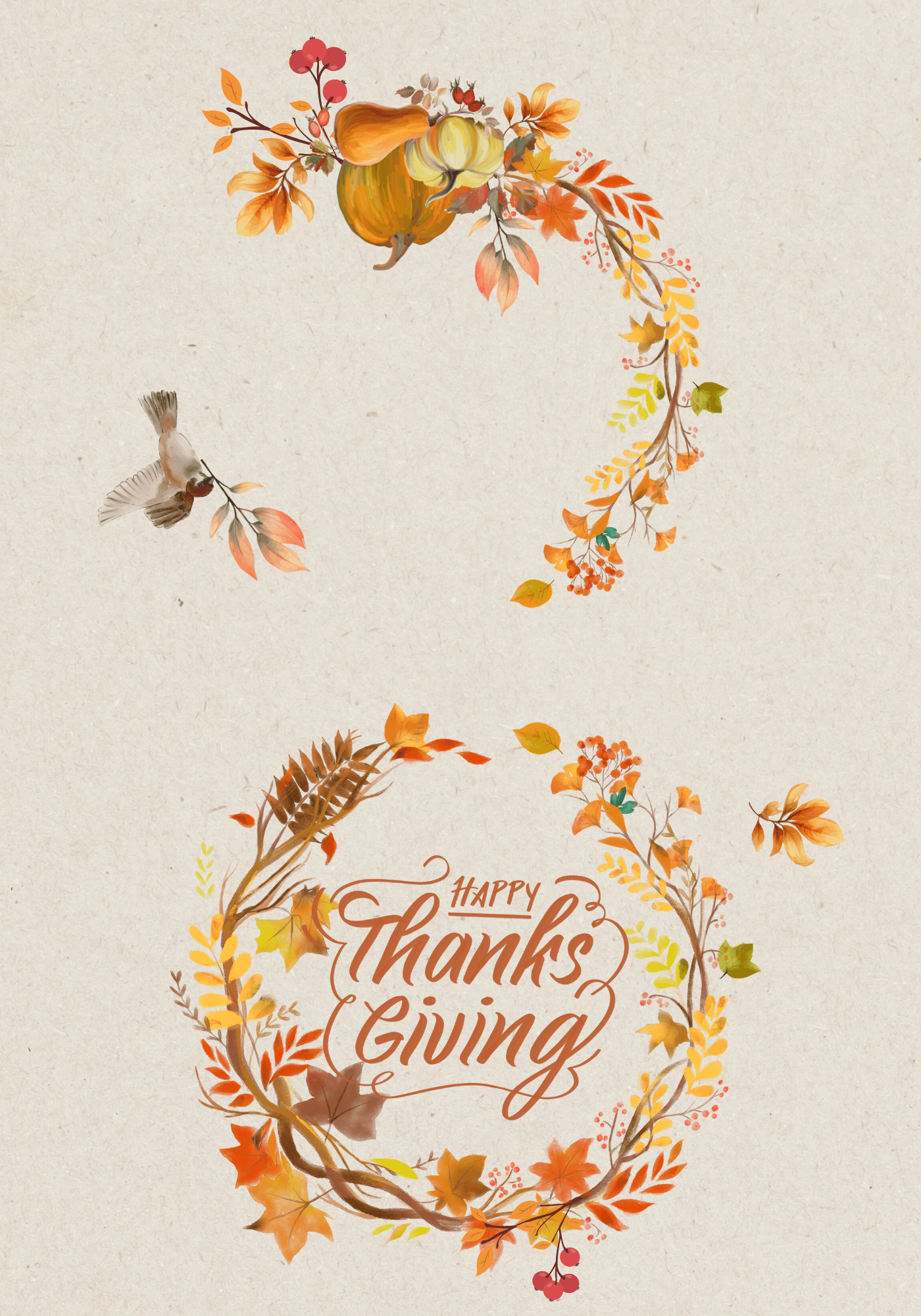 Customizable Earth Tone Autumn Wreath Folded Card Landscape | Digital Canva Template. Outside design