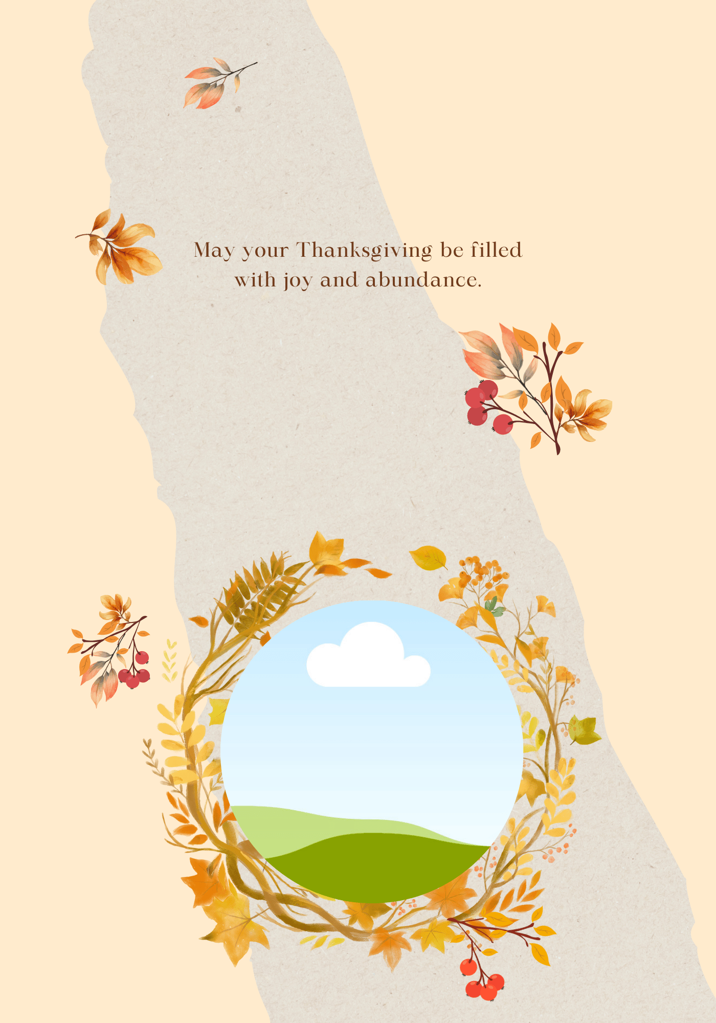 Customizable Earth Tone Autumn Wreath Folded Card Landscape | Digital Canva Template. Inside design