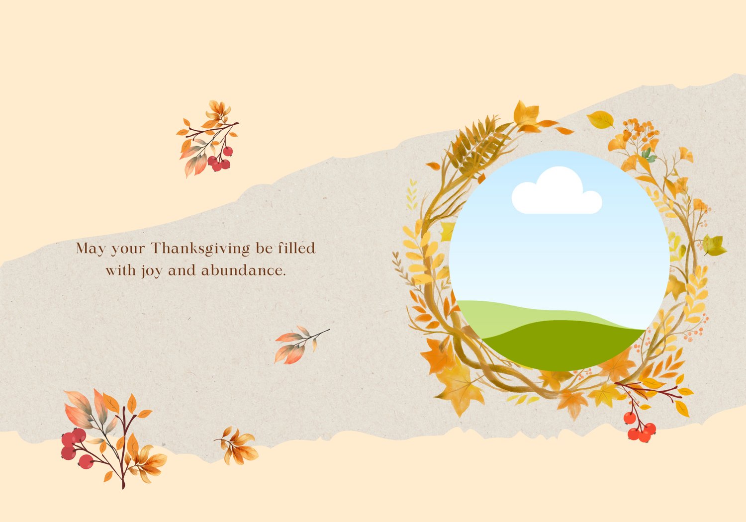 Customizable Earth Tone Autumn Wreath Folded Card Portrait | Digital Canva Template. Inside design