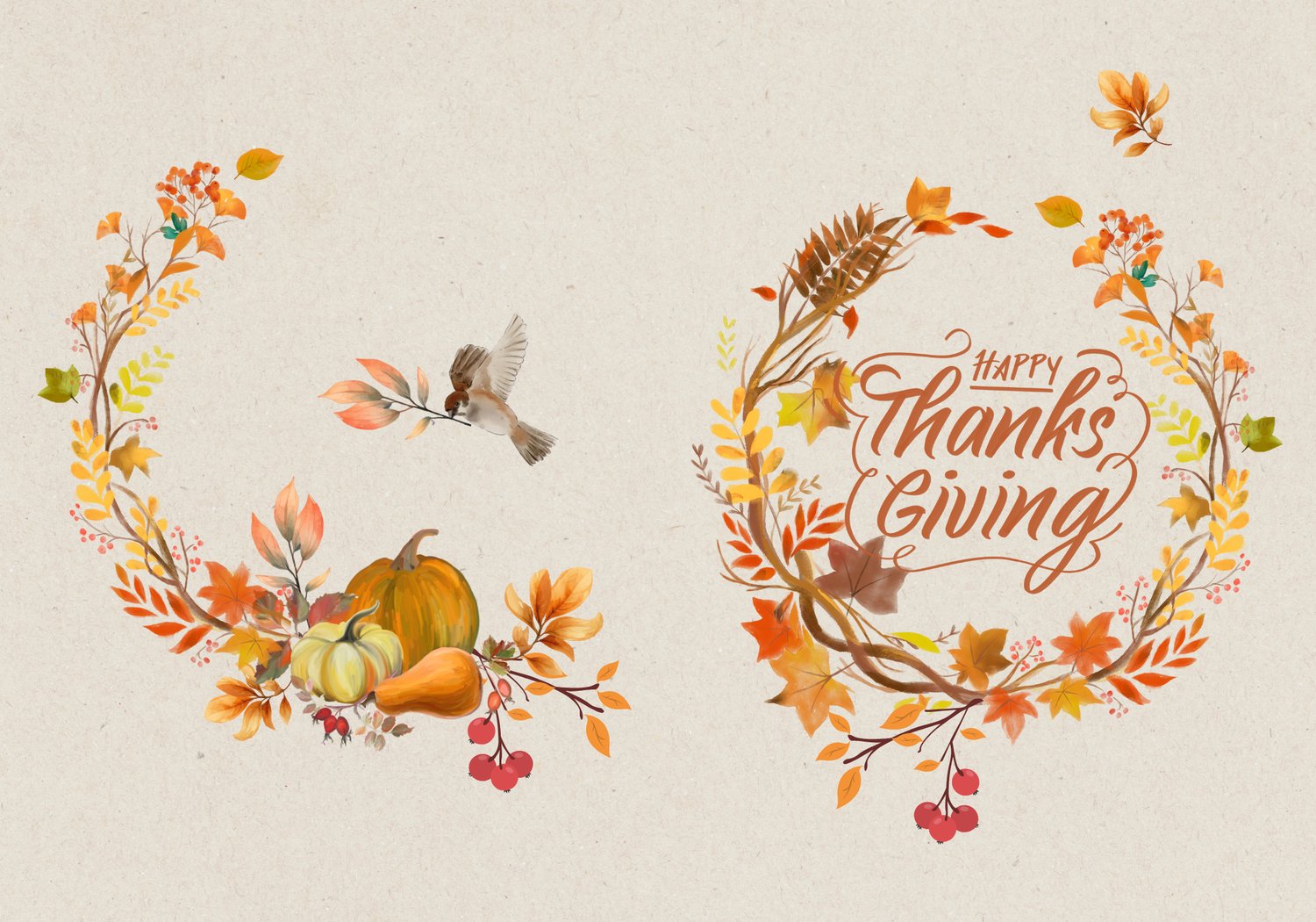Customizable Earth Tone Autumn Wreath Folded Card Portrait | Digital Canva Template. Outside design