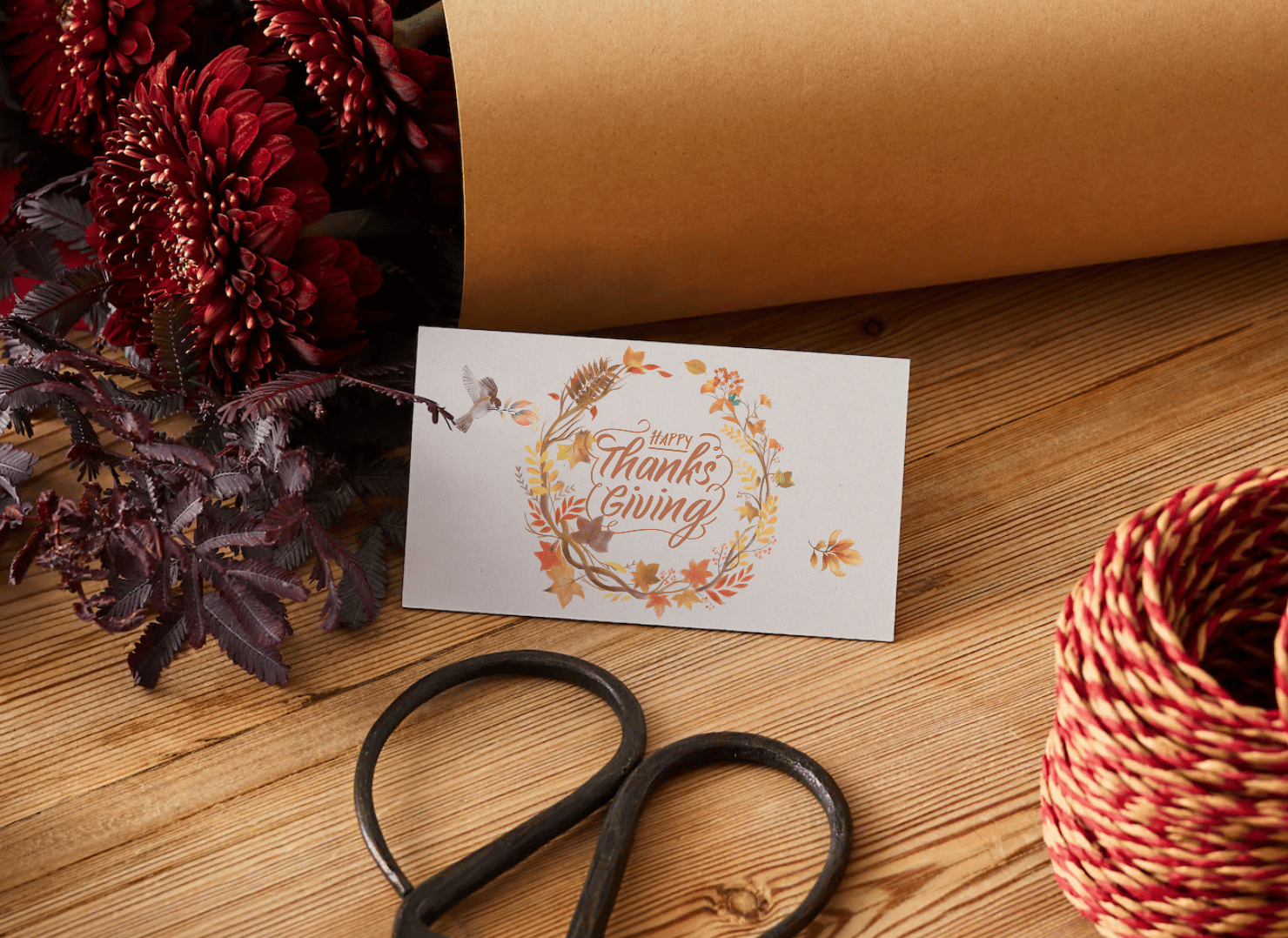 Customizable Earth Tone Autumn Wreath Gift/Favor Tag| Digital Canva Template. Mock card front view