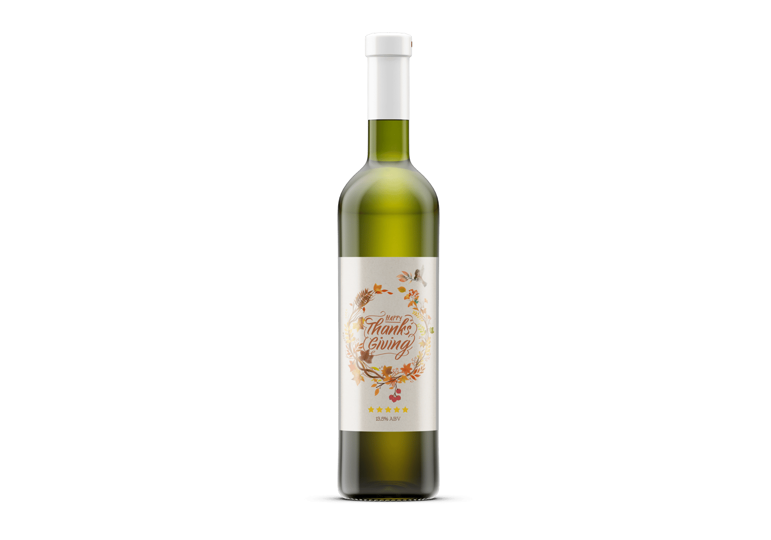 Customizable Earth Tone Autumn Wreath Sticker Label 4"x6" | Digital Canva Template. Mock sticker on green wine bottle